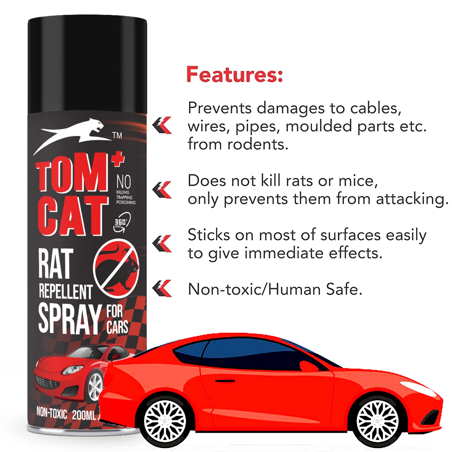 Shadow Securitronics Tom CAT No Entry Rat Repellent Spray for Cars Highly Effective with and Lasts 1 Year Leak Free Easy to Spray Nozzle 1st time in India (1) - FORMULATION 1 X 200 ML image 3