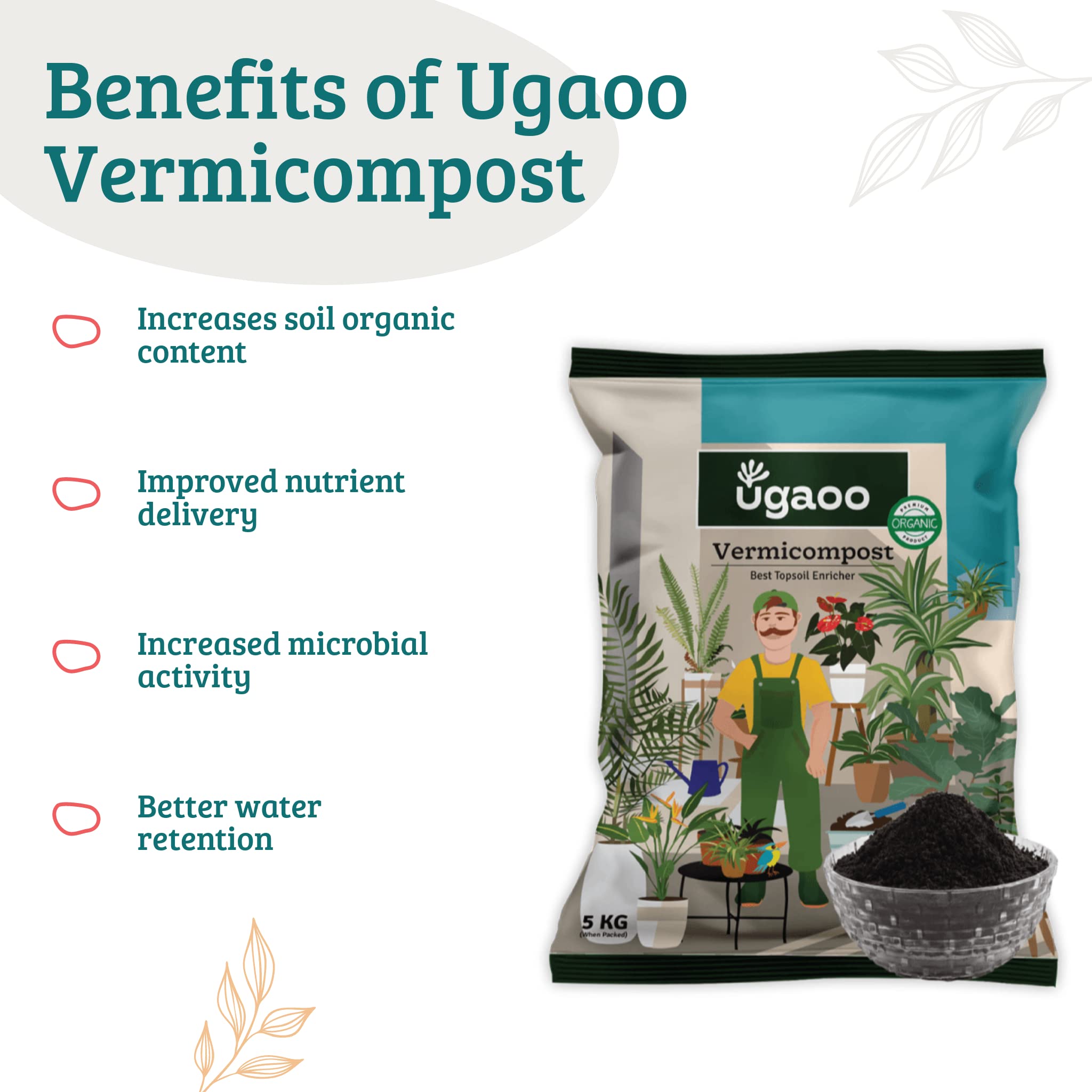 Ugaoo Organic Vermicompost Fertilizer Manure For Plants - 5 Kg image 2