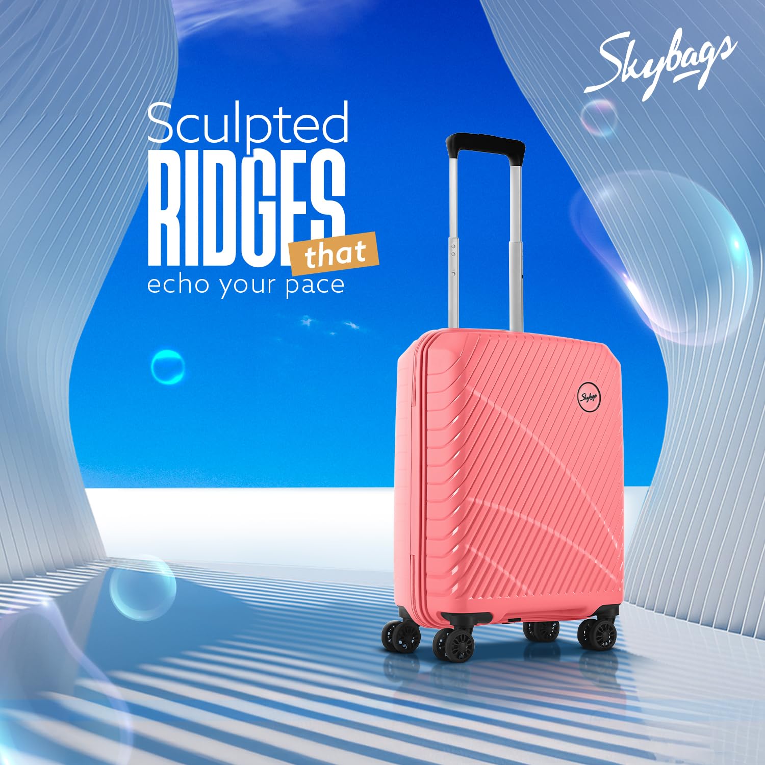 Skybags Streax | Cabin Trolley Bag, 55 Cm, Small Hardside Luggage | 8 Wheels, Combination Lock | Polypropylene | Suitcase for Travel | 5 Year International Warranty | Coral image 3