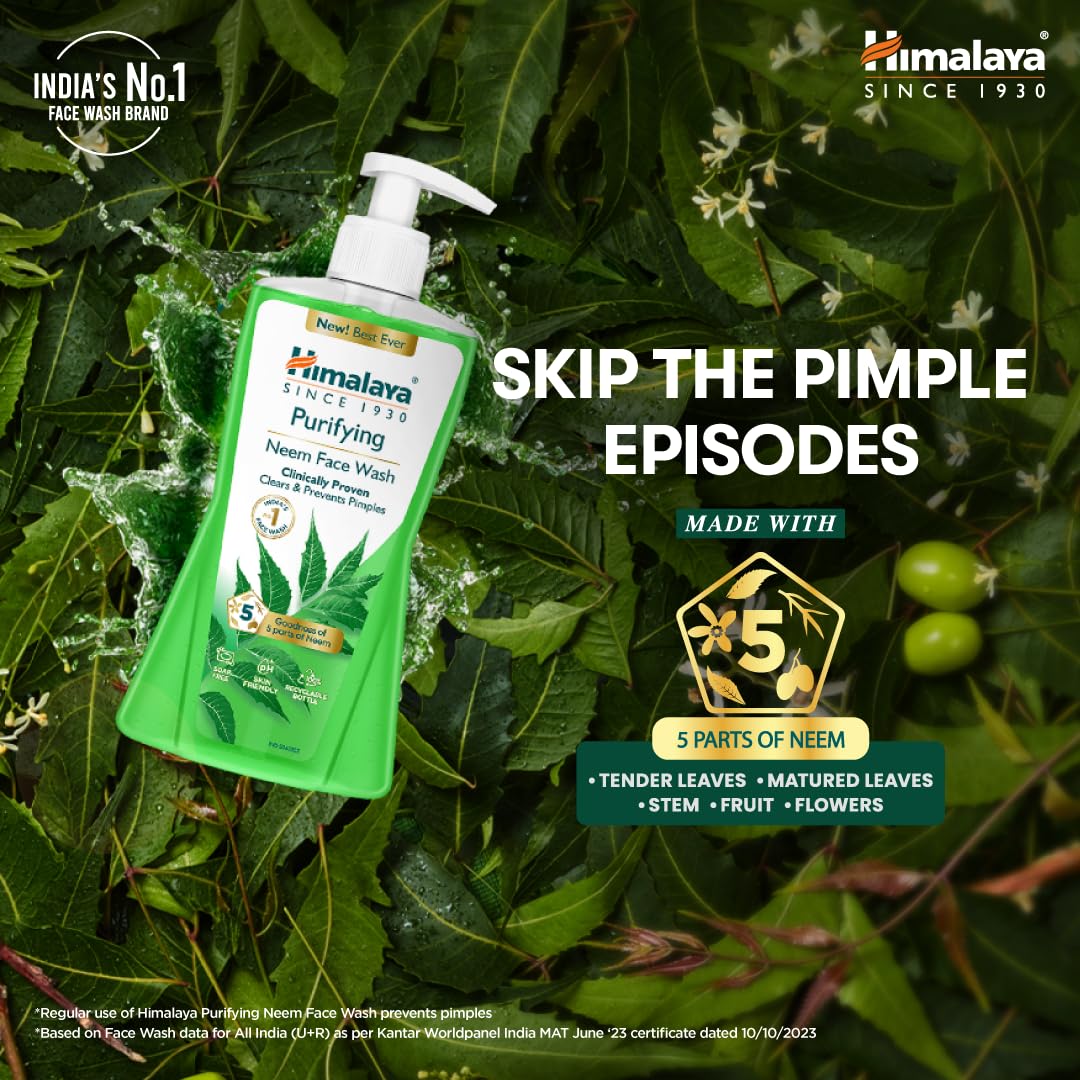 Himalaya Purifying Neem Face Wash | With 5 Parts of Neem & Turmeric | Clears & Prevents Pimples & Acne | Clinically Proven Formula | For Oily & Acne Prone Skin ||For Men and Women| 400ml image 3