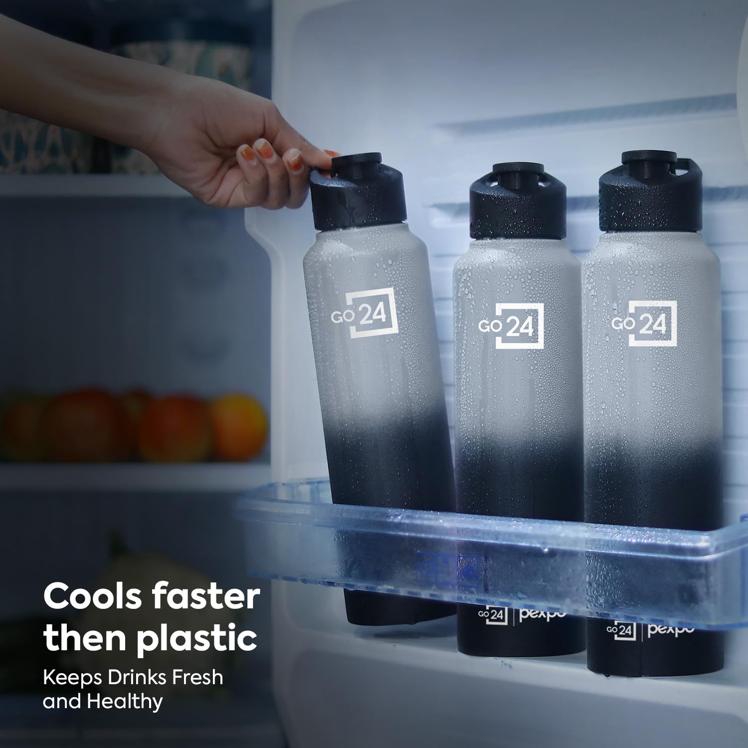 PEXPO Water Bottle 1 ltr Stainless Steel Sports/Fridge Bottle with Sipper Cap | Single Wall | For Home, Office, Gym, Travelling | Lightweight | BPA Free | Craft Pro 950ml | Grey-Knight Black Ombre image 5