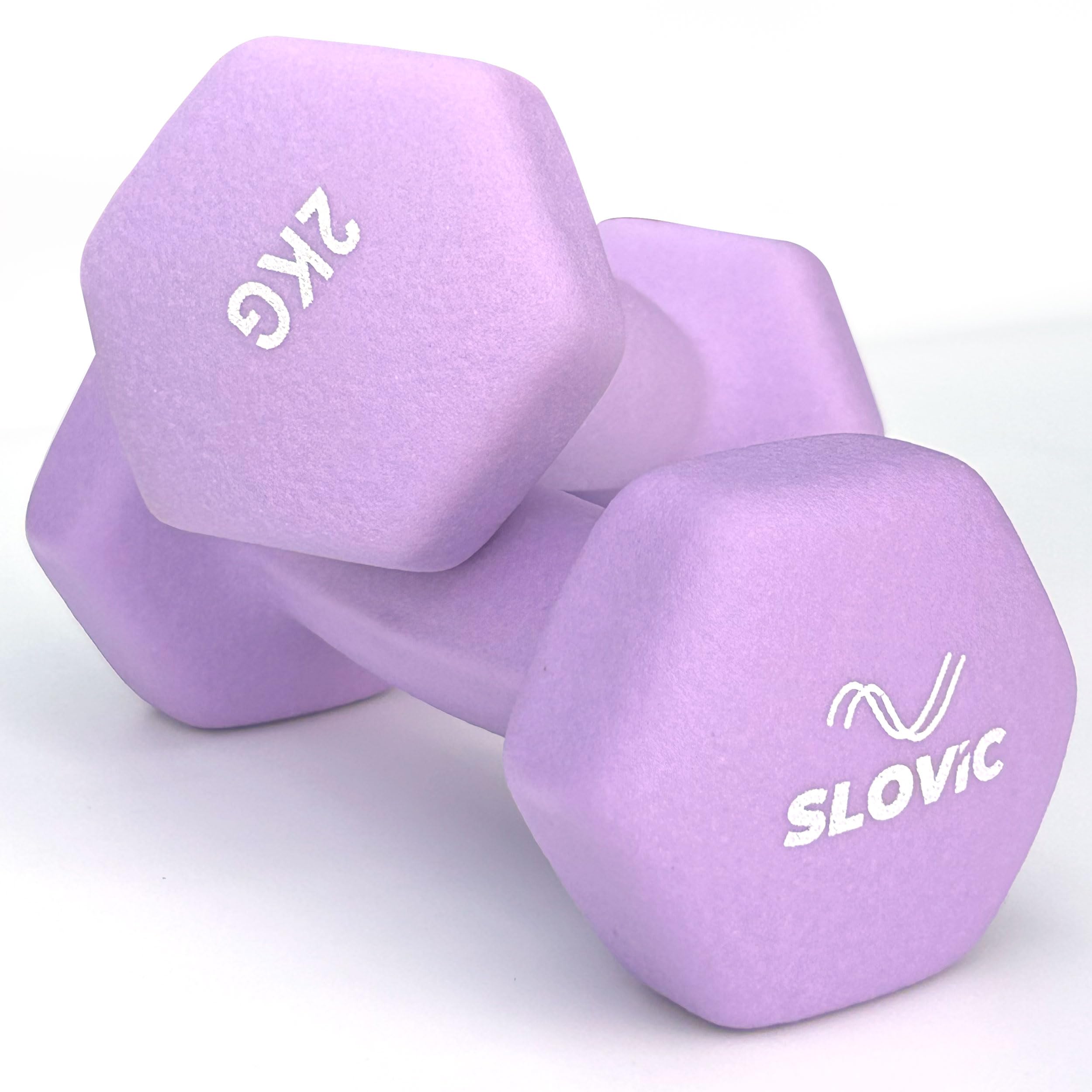 Slovic Dumbbell Set [2 Kg Each] | Neoprene Dumbbells Set for Home Gym | Gym Dumbbells Set for Home Workout | Gym Equipment for Home Workout | Anti-Skied Iron Dumbell | Dumbbells for Women [Purple]