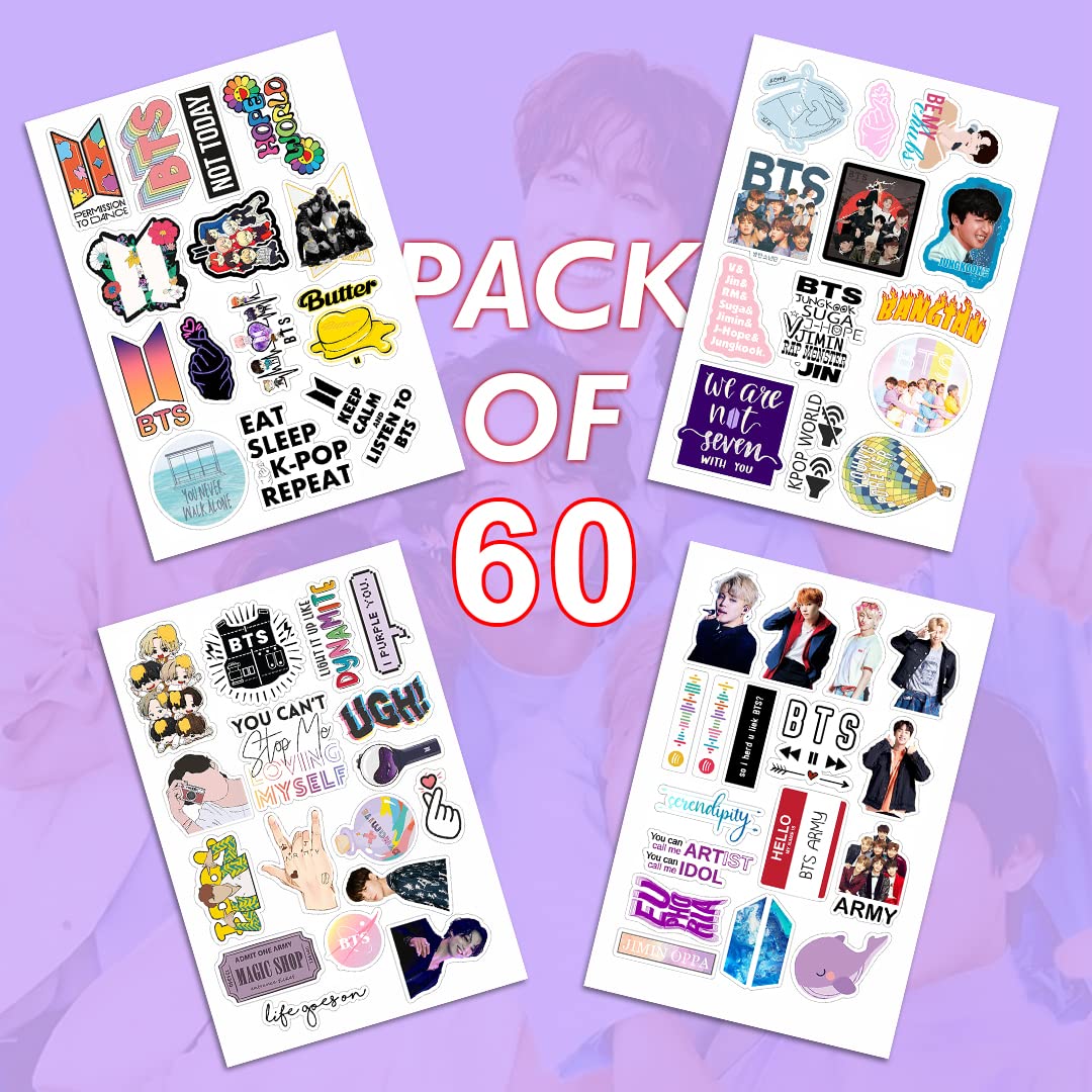 60-Piece K-Pop Vinyl Stickers | Aesthetic, Waterproof, Self-Adhesive & Residue-Free Stickers for Laptop, Journal, Diary, Guitar & Mobile Case (5.1 x 7.6 x 5.1 cm) image 5