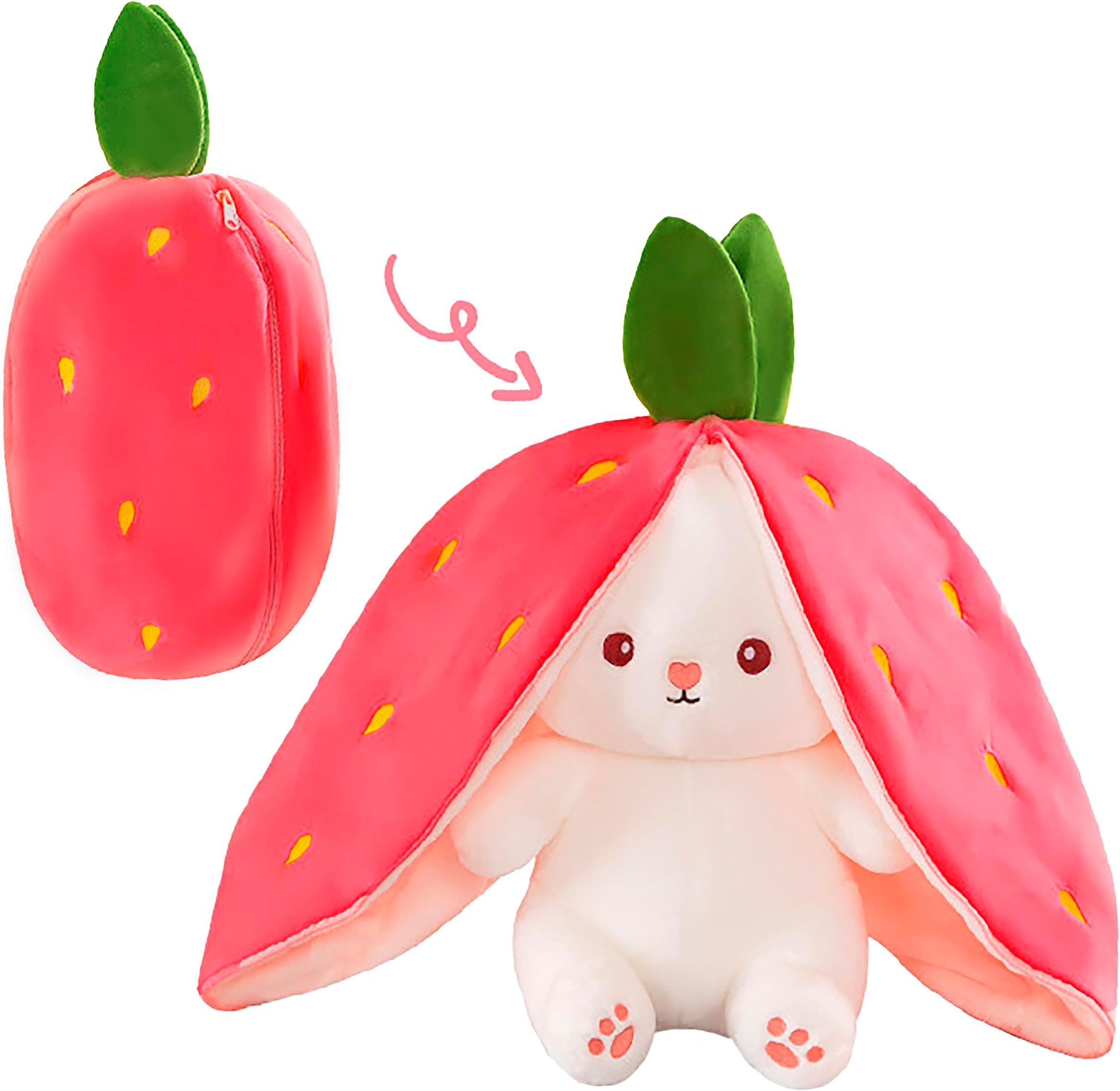 Niku Rabbit with Chain Reversible Bunny Rabbit Soft Stuffed Toys for Girls Boys Baby Kids | Doll, Teddy Bear plushies, Animal Toy | Strawberry/Carrot Shaped Pink Colour | Valentine's Gift image 5
