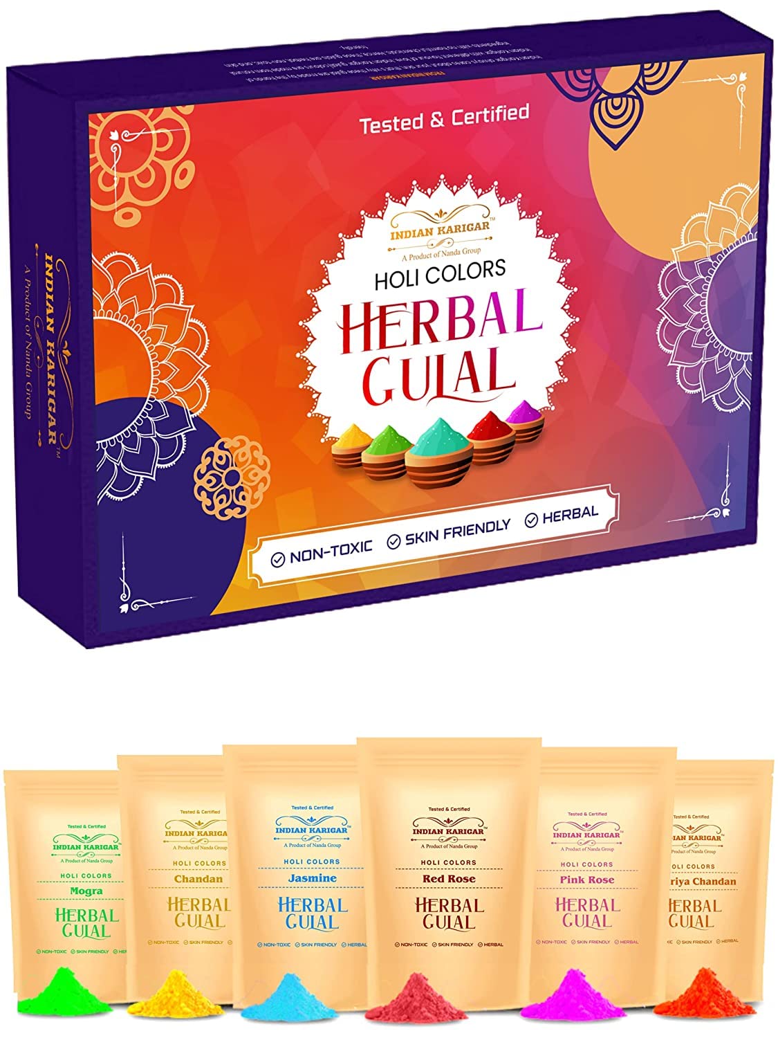 Starch Holi Gulal for Holi Colour 480g 6 Flavor × 80g Herbal Gulal Organic Holi Colours for Family Non Toxic Holi Color Organic Skin Safe Holi Colors Holi Gifts Pack of 6 Multicolor