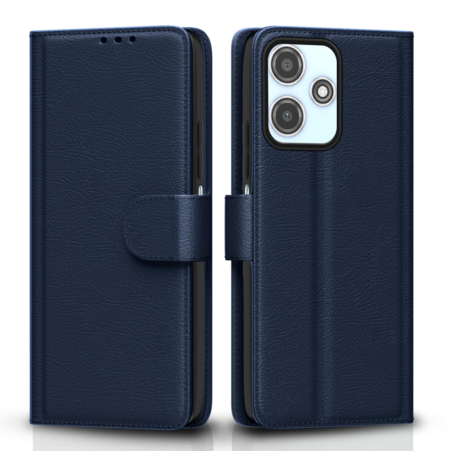 Pikkme Flip Cover Leather Finish | Inside TPU with Card Pockets | Wallet Stand and Shock Proof | Complete Protection Flip Case for Redmi 12 5G / Poco M6 Pro 5G(Blue)