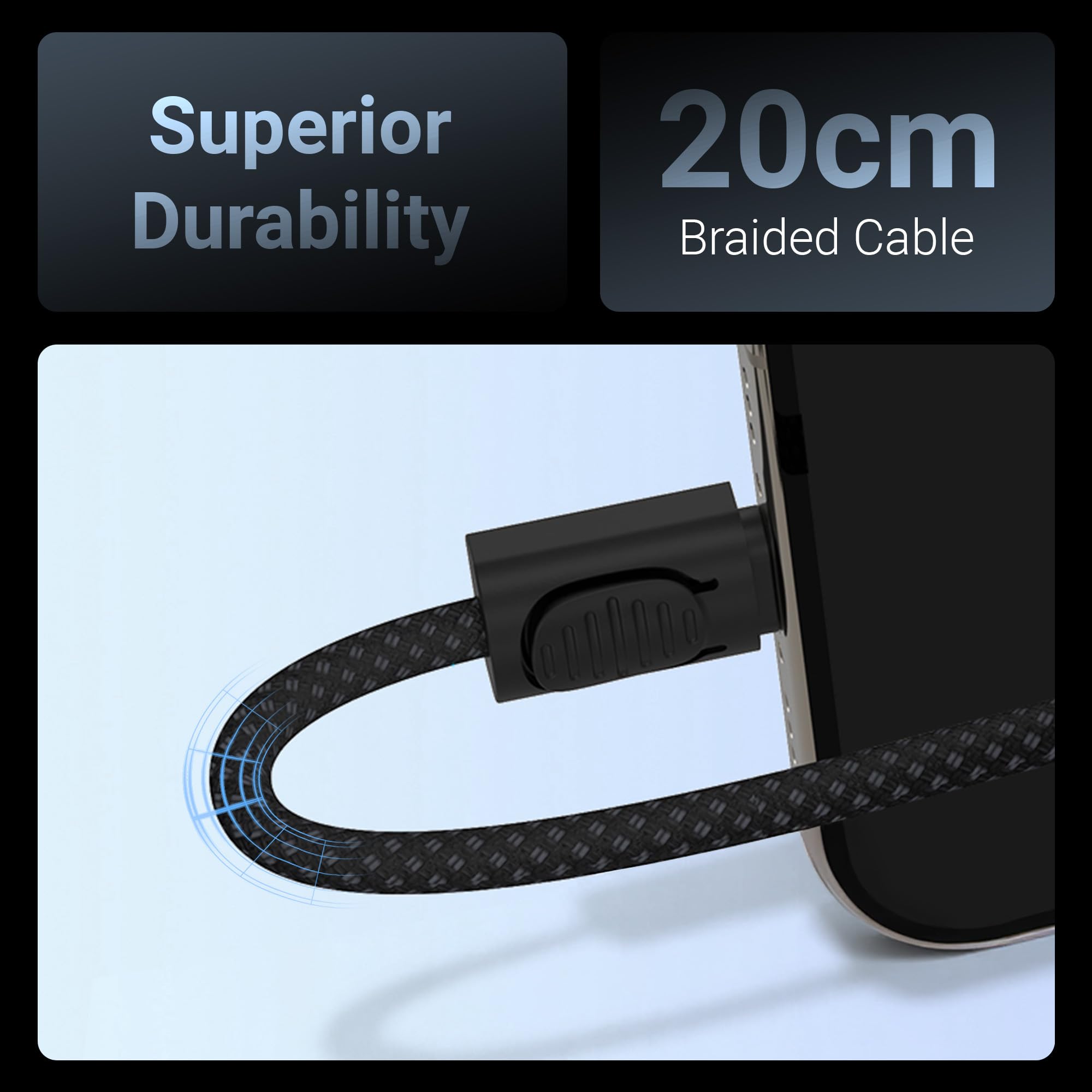 Zebronics Wattz 60CC4 Type-C to Type-C Braided Cable, PD 60W, Upto 480Mbps Data Sync, 20 cm, Durable, Charge & Sync, Rapid Charging, Compact with Keychain Case, For Laptops, Tablets, Mobiles (Black) image 5