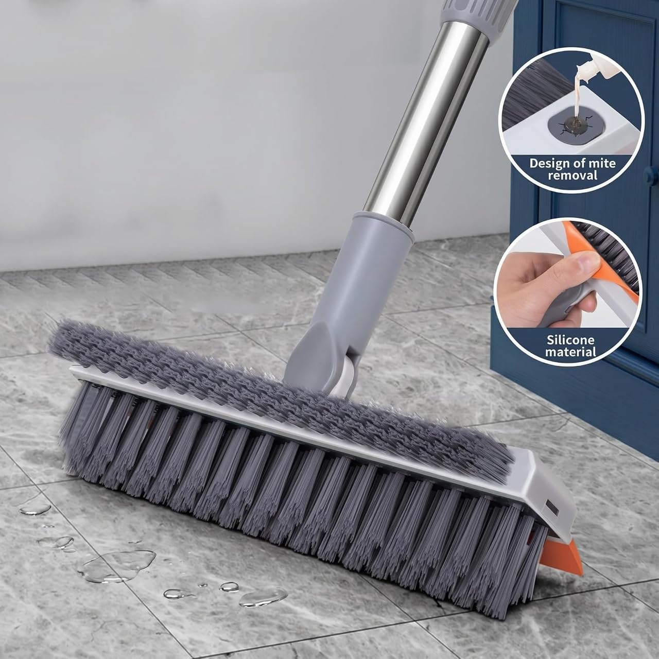 3-in-1 Bathroom Cleaning Brush with Wiper – 180° Rotating V-Shaped Brush image 2