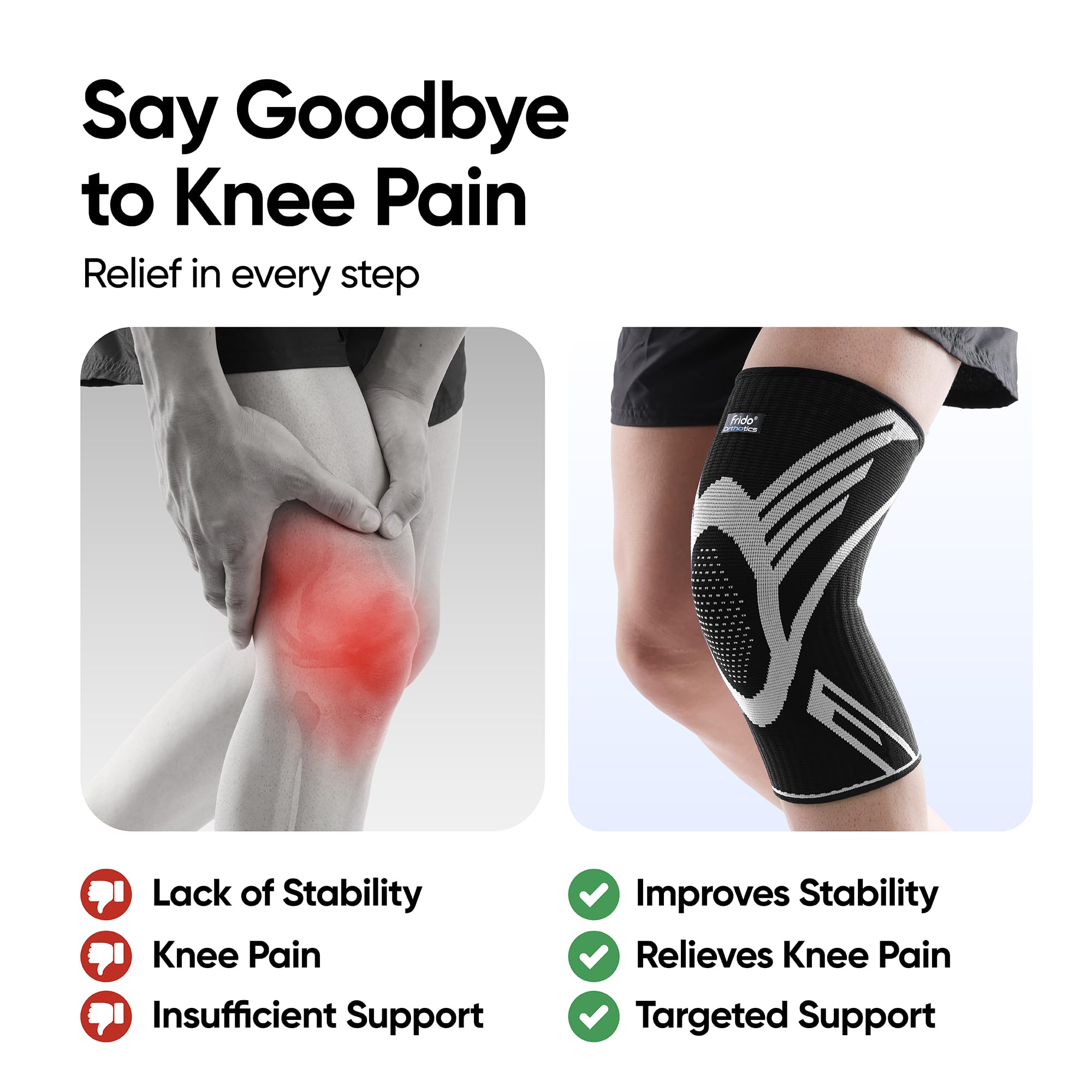 Frido Active Knee Cap Support for Men & Women | Active Compression for Pain Relief & Joint Support | Knee Sleeve for Gym, Running, Jogging, Sports & Workout | Anti-Sweat Knee Brace (1 Pair) Black, Large image 3