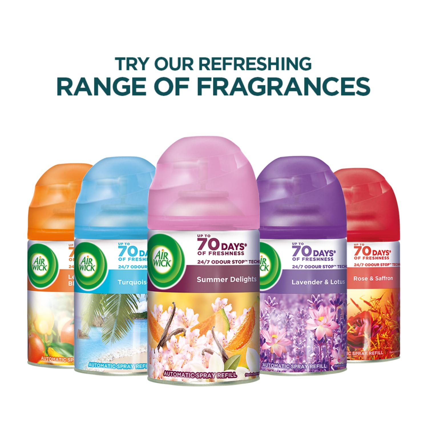 Air Wick 250 ml - Vanilla & Muskmelon (Summer Delights), Refill + Automatic Spray| Freshmatic Air Freshener Kit | 2600 Sprays Guaranteed | Automatic Room Freshener, Bathroom Freshener and Room Spray image 5