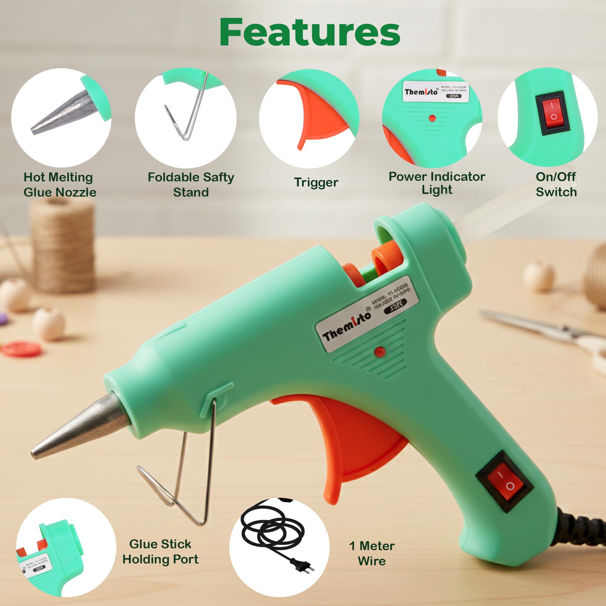 THEMISTO 20 Watt Mini Hot Melt Glue Gun with 10 Glue Sticks for DIY Art and Crafts… image 2