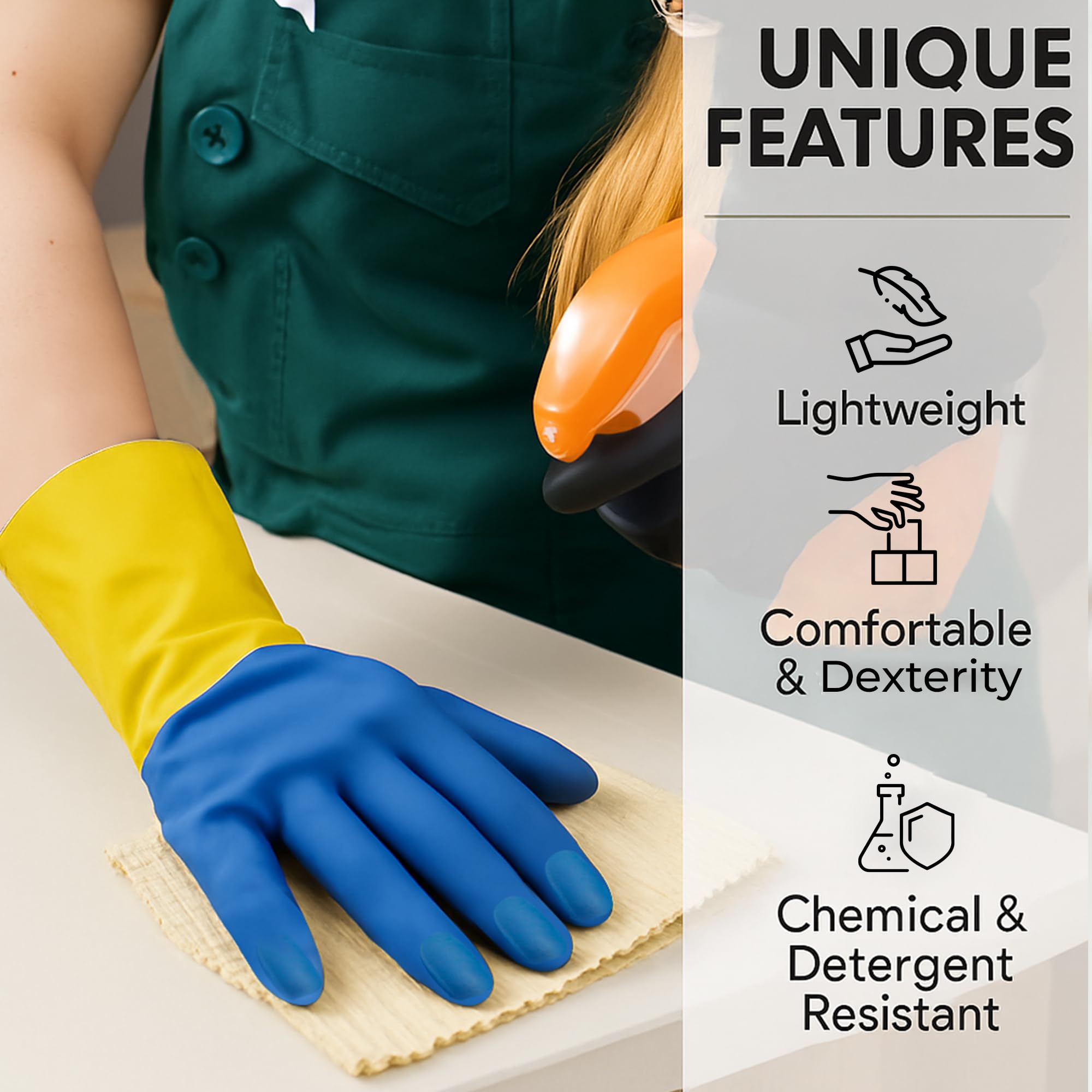 Robustt Heavy Duty Rubber Hand gloves - 1 Pair (Free Size, Multicolor) for Dishwashing, gardening, kitchen cleaning image 5