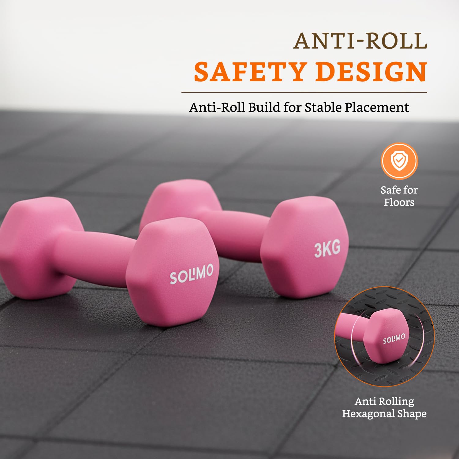 Amazon Brand - Solimo Neoprene Dumbbell 3 Kg, Set of 2 (Light Pink) image 4