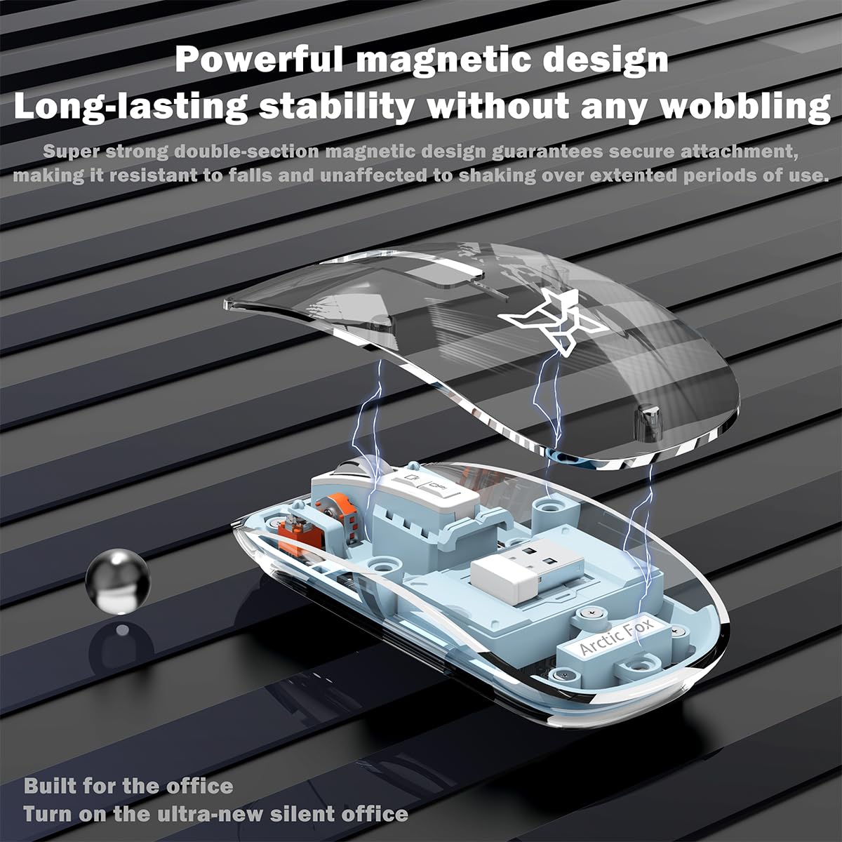 Arctic Fox Pureview Transparent Wireless and Bluetooth Rechargeable Mouse, USB Receiver,LED Battery Magic Silm for Office/PC/Mac/Laptop/Apple/ipad(Space Gray) image 3