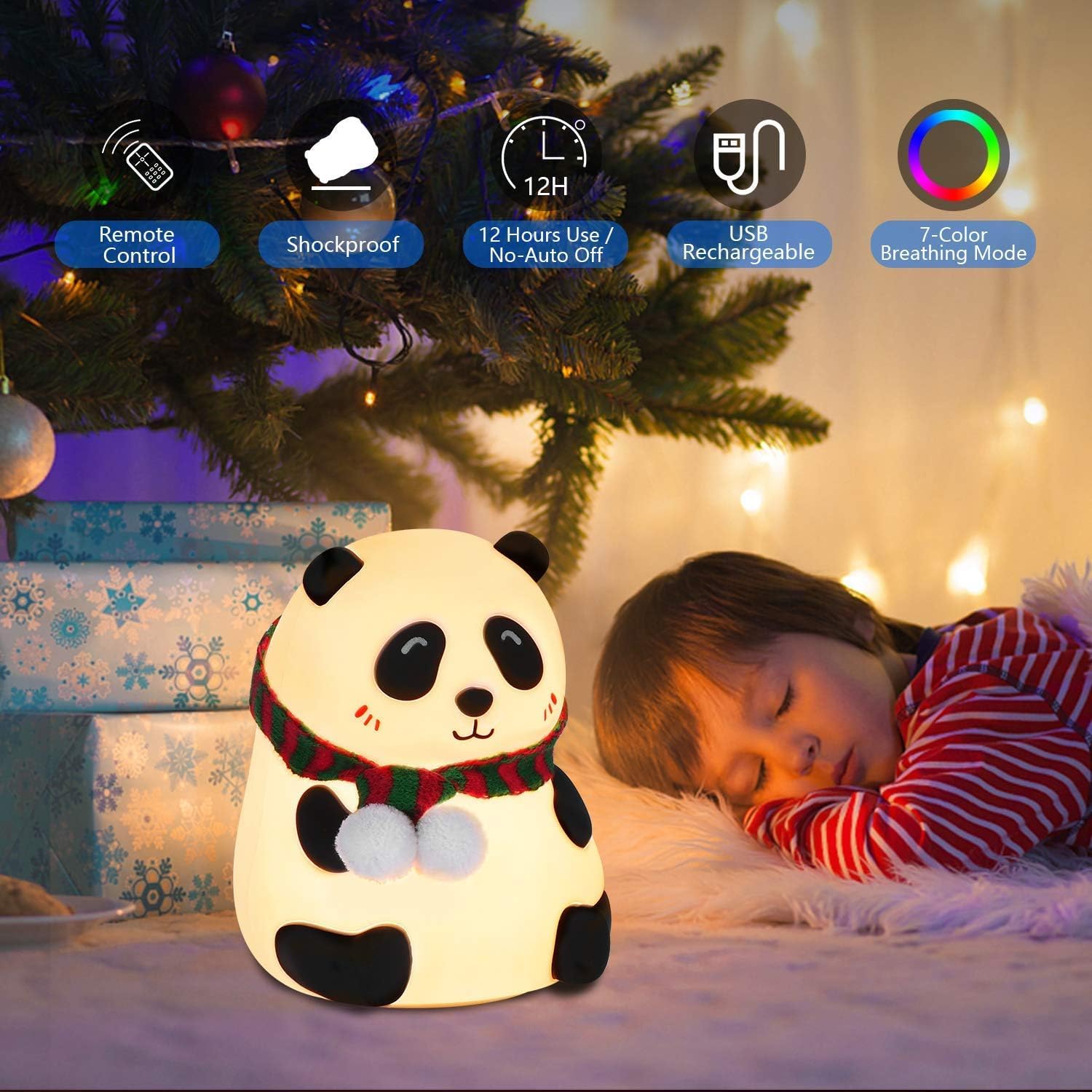 One94Store Rechargeable Silicone Panda Night Light for Kids | 7-Color LED Changing Lamp |Adorable Room Decor & Gift for Toddlers, Teens, & Valentine's Day Present|Soft BPA-Free Nightlight| Multicolour image 3