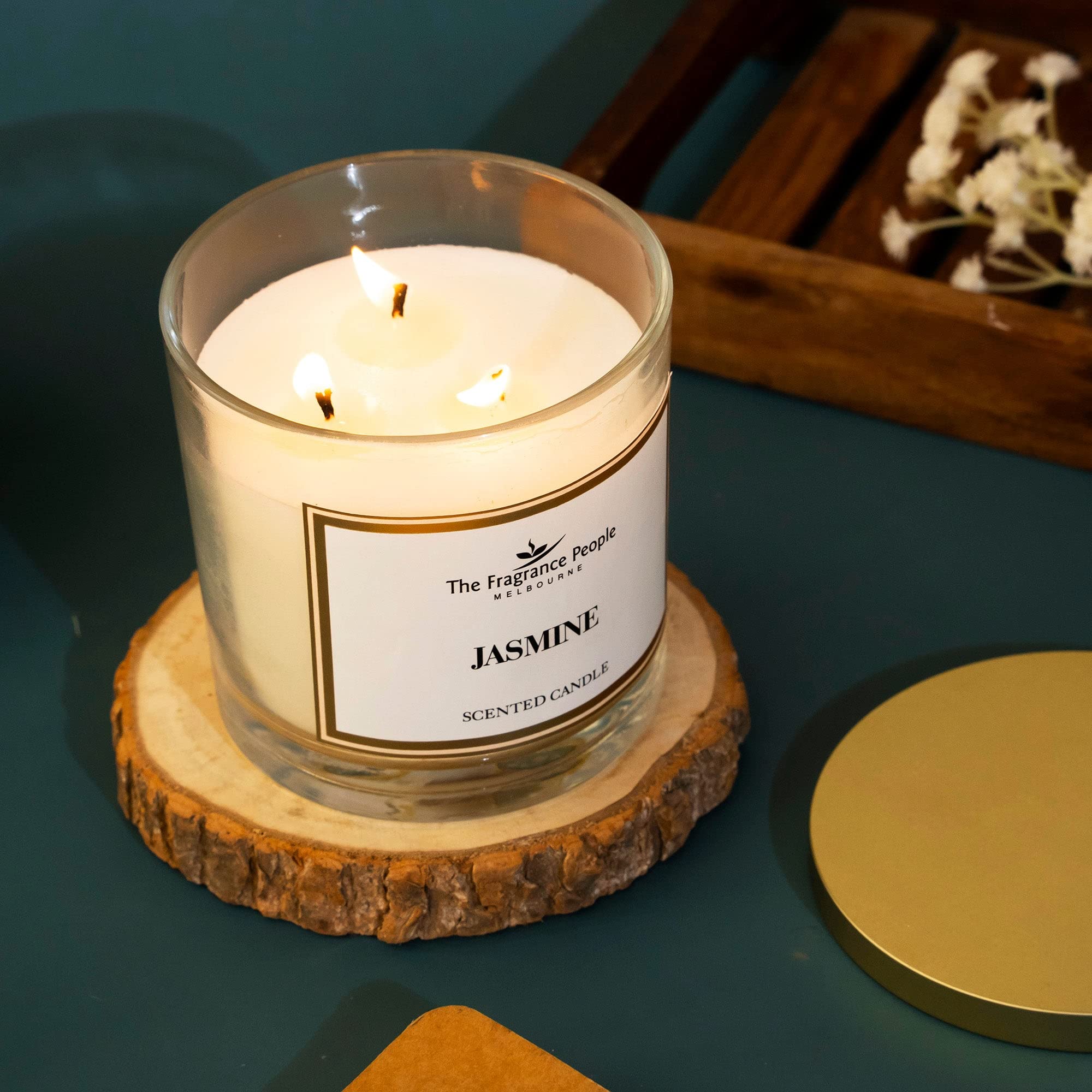 The Fragrance People Luxury 3-Wick Scented Jasmine Wax Candle - Organic Glass Jar Candles with Cotton Wick - Essential Aroma Oils for Home Decor & Luxury Gift - up to 28 Hours image 2
