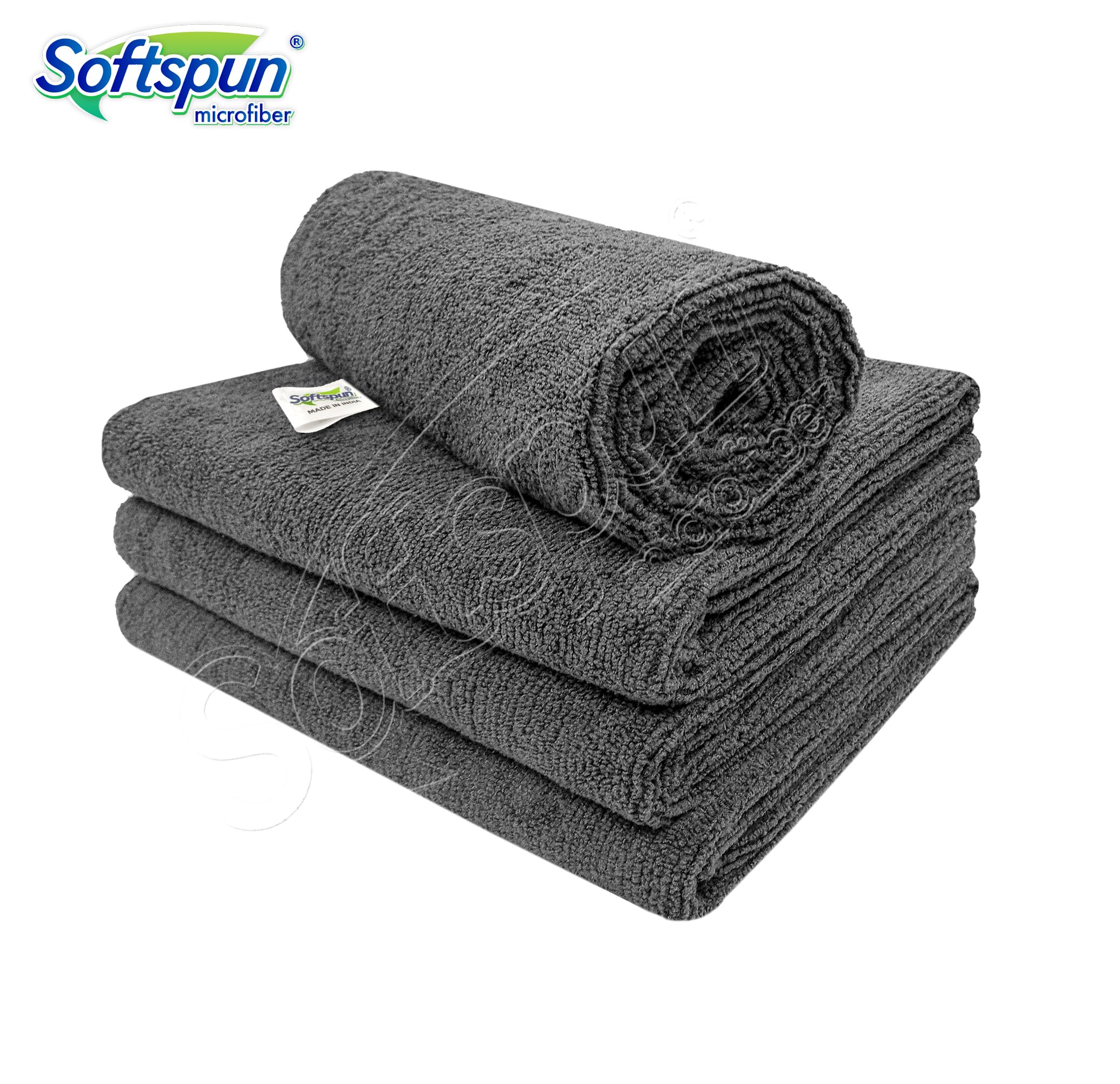 SOFTSPUN Microfiber Cloth - 4 pcs - 40x40 cms - 340 GSM Grey! Thick Lint & Streak-Free Multipurpose Cloths - Automotive Microfibre Towels for Car Bike Cleaning Polishing Washing & Detailing. image 2