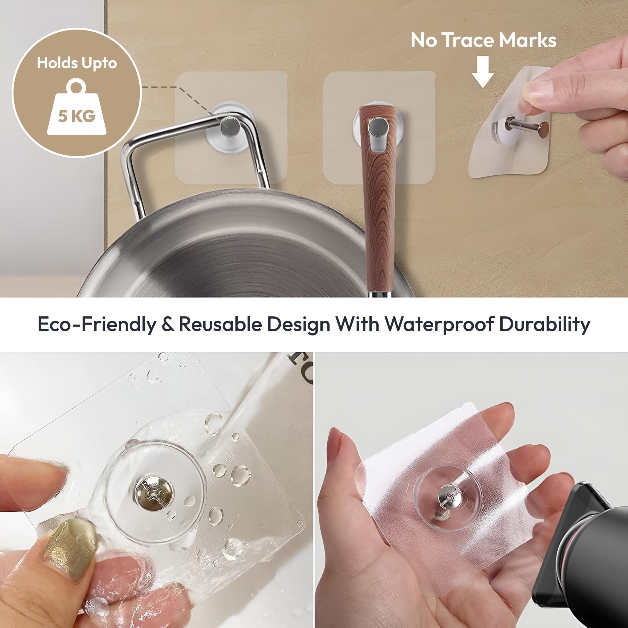 Zulaxy Photo Frame Hooks for Wall Without Drilling, 10 Pack Self Adhesive Hooks for Wall Heavy Duty Strong Nail Free for Hanging Photo Frame (Hanging Hook, Transparent) Stainless Steel image 2