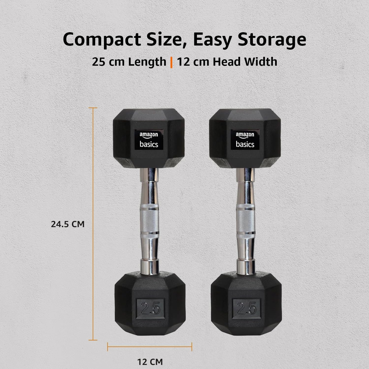 amazon basics Rubber Encased Hex Dumbbell Weight Set Of 2, 2.5 Kg,Black image 5