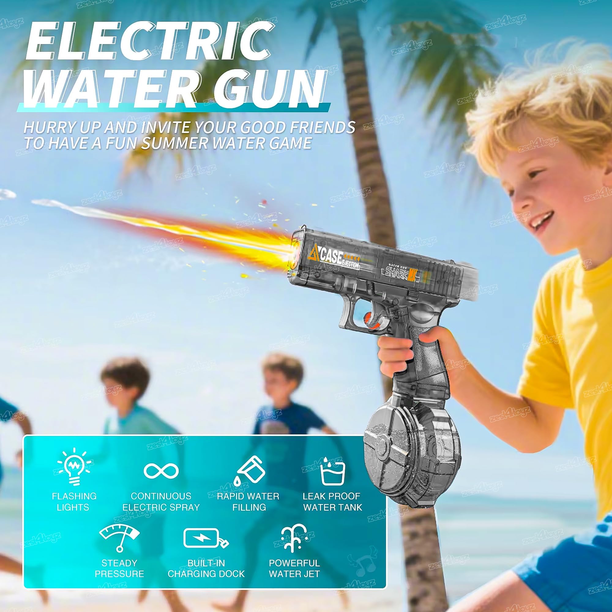 Zest 4 Toyz Holi Pichkari Water Gun for Kids Rechargeable Electric Water Gun Long Range High Pressure Spray Holi Watergun for Boys & Girls - Multicolor image 2
