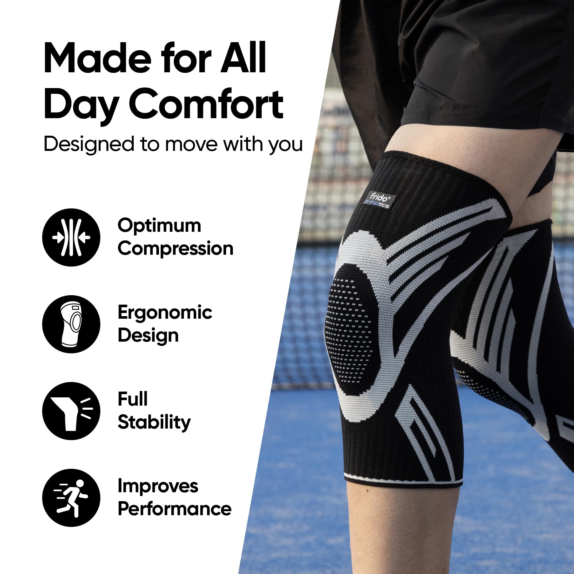 Frido Active Knee Cap Support for Men & Women | Active Compression for Pain Relief & Joint Support | Knee Sleeve for Gym, Running, Jogging, Sports & Workout | Anti-Sweat Knee Brace (1 Pair) Black, Large image 4