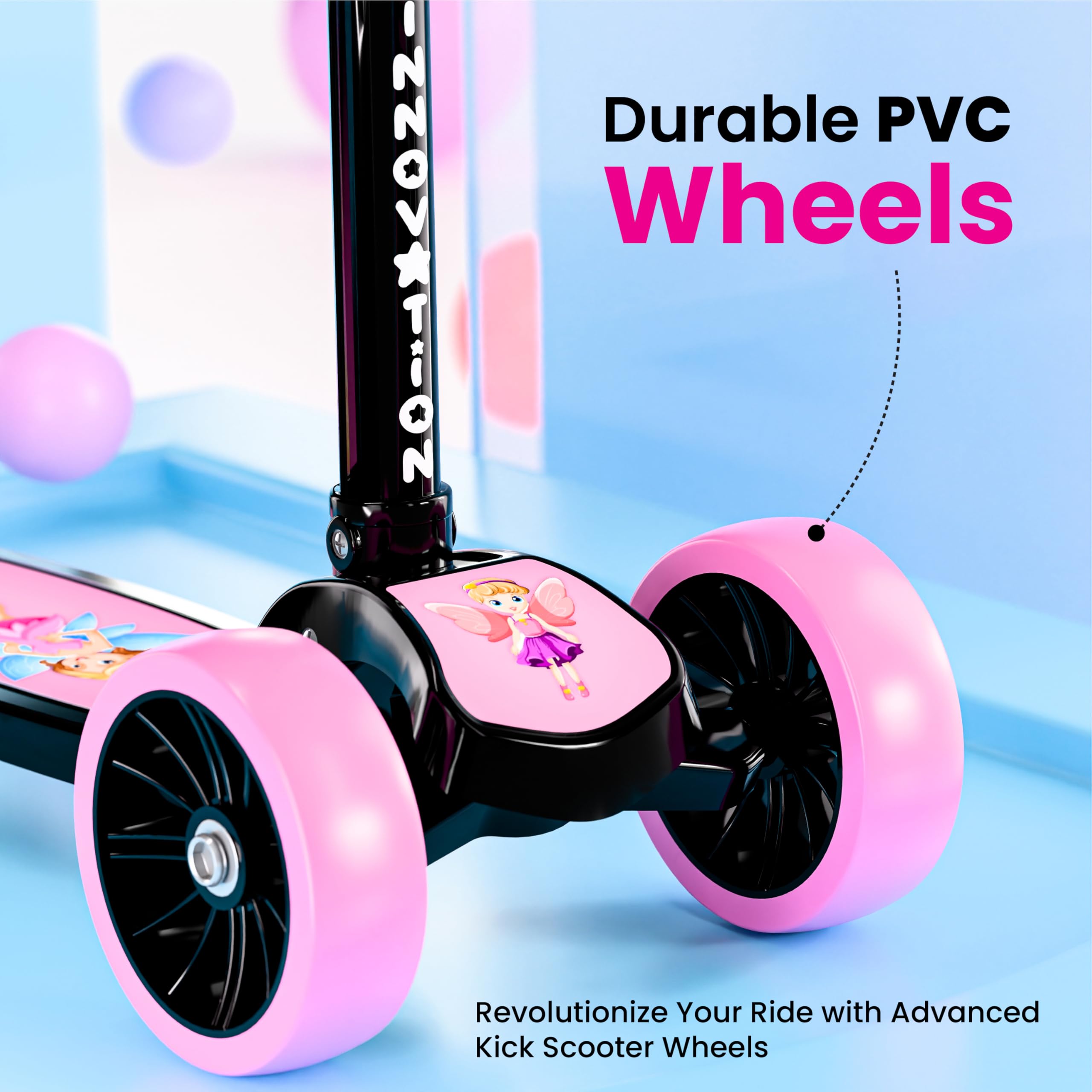 MAGICLY Kids 3-Wheel Foldable Scooter – Adjustable Height, Wide Anti-Slip Deck, Smooth PU Wheels Game, Lightweight Kick Scooter for Boys & Girls of Ages 2-10 Years (SCOOETR Pink) image 5
