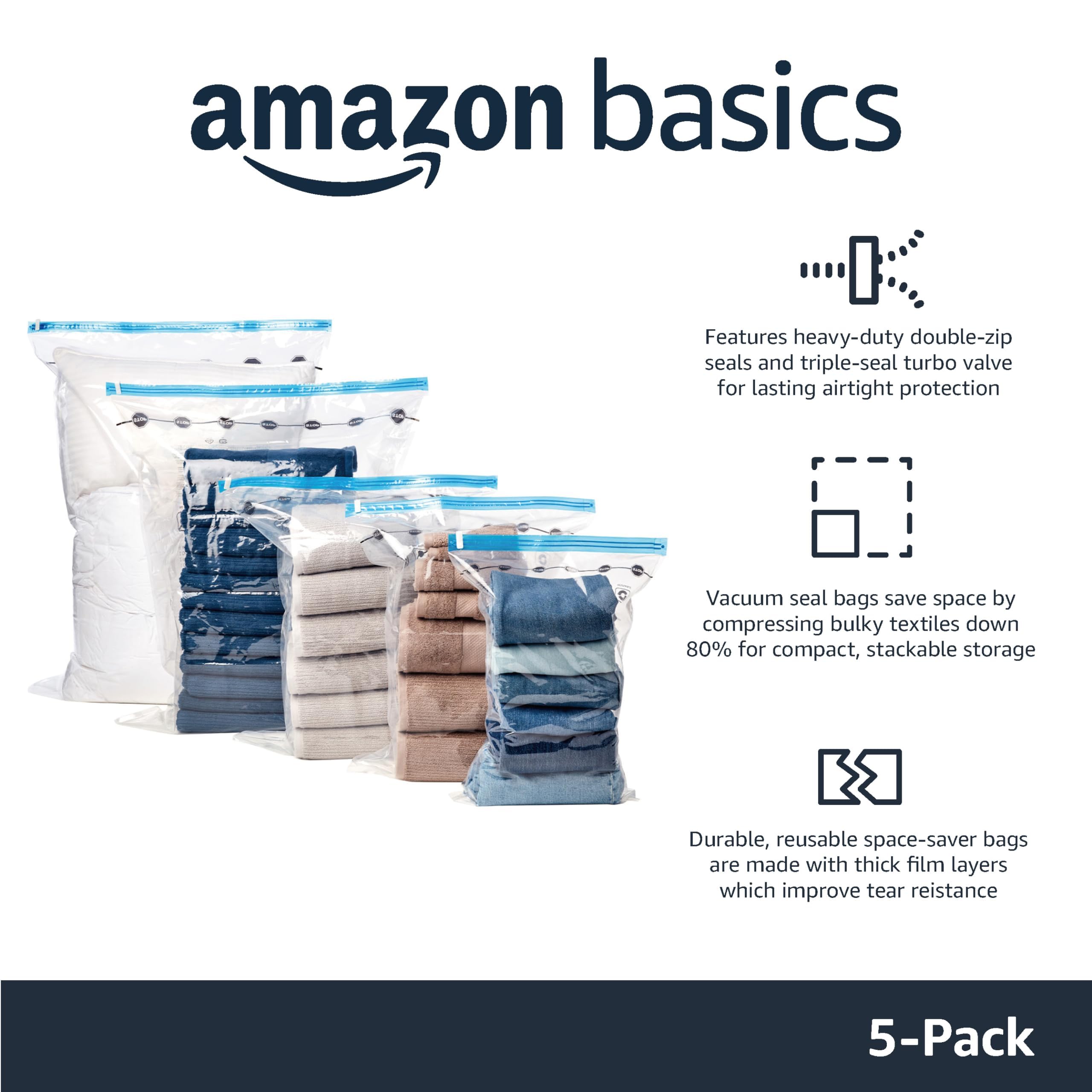 amazon basics Vacuum Compression Storage Bags with Hand Pump - Medium, 5-Pack image 2