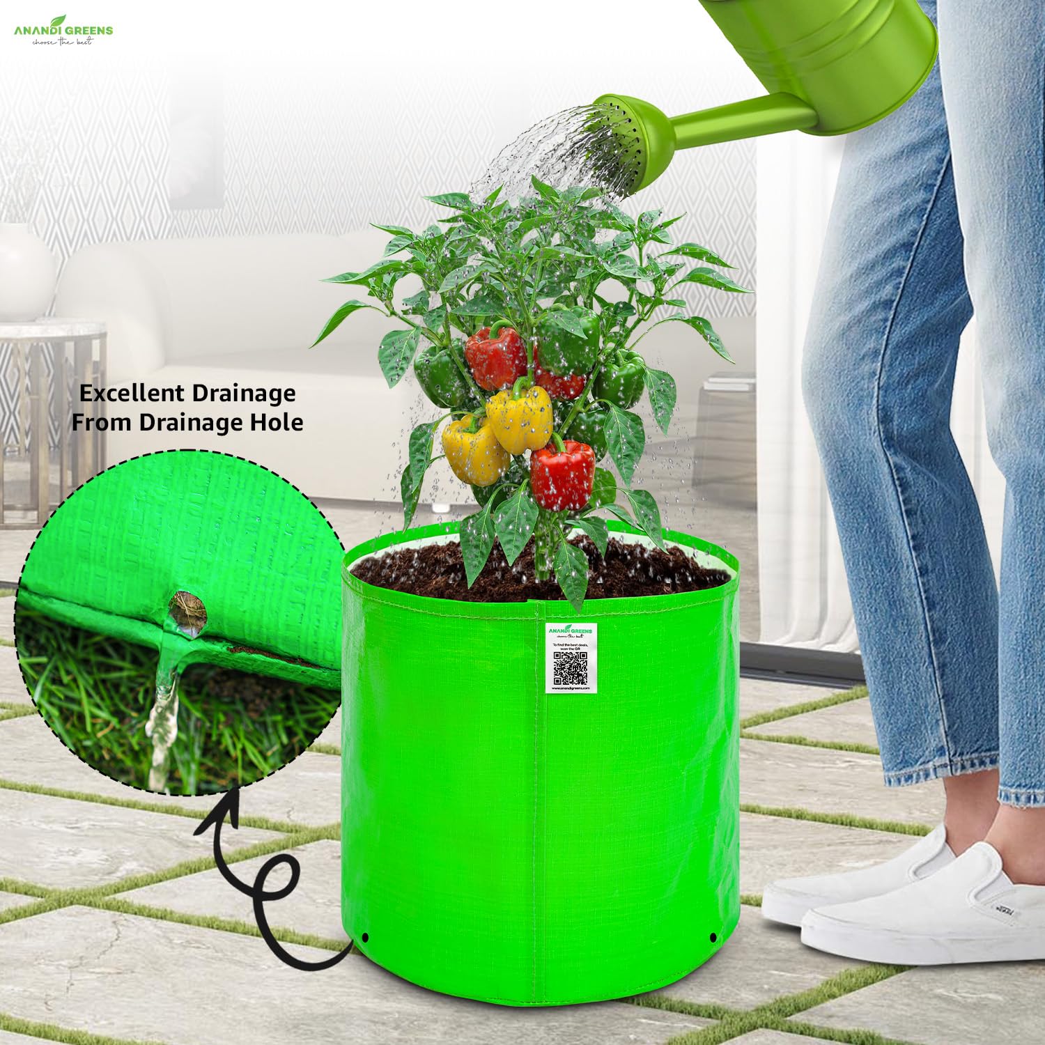 Anandi Green's Premium HDPE Uv Protected 260 GSM Round Shaped Green Colour Plants Grow Bags Suitable for Terrace and Vegetable Gardening 12x12 Inch Pack of 5 Grow Bags image 4
