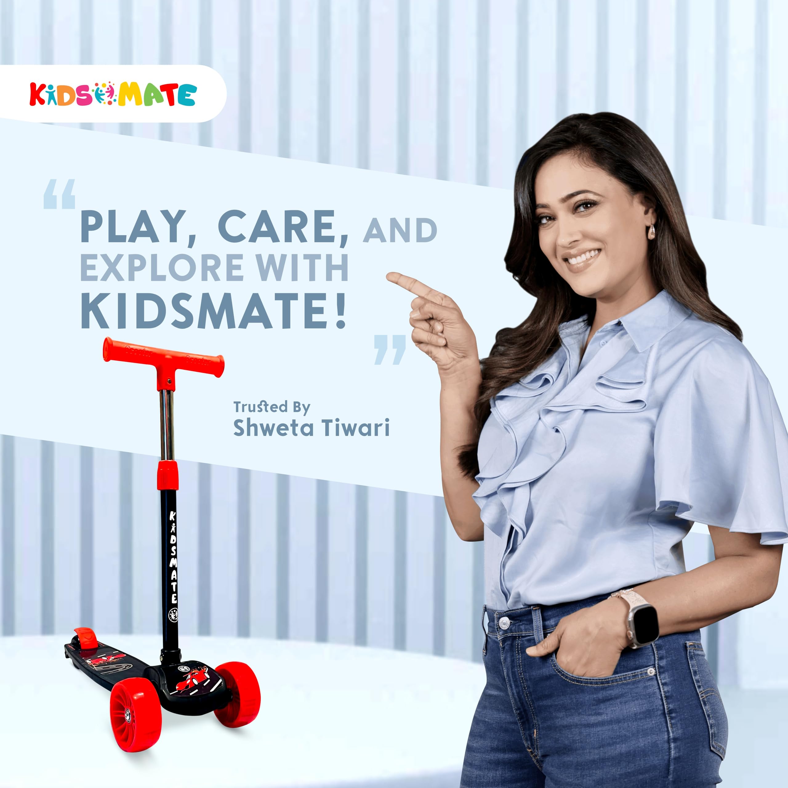 Kidsmate Cruiser Kick Scooter for Kids with Broad Wheels | 3-Wheel Skate Scooter for Boys & Girls of Ages 2-12 Years | Level Adjustable Height, and Easy Fold Design Scooter for Kids (Black) image 2