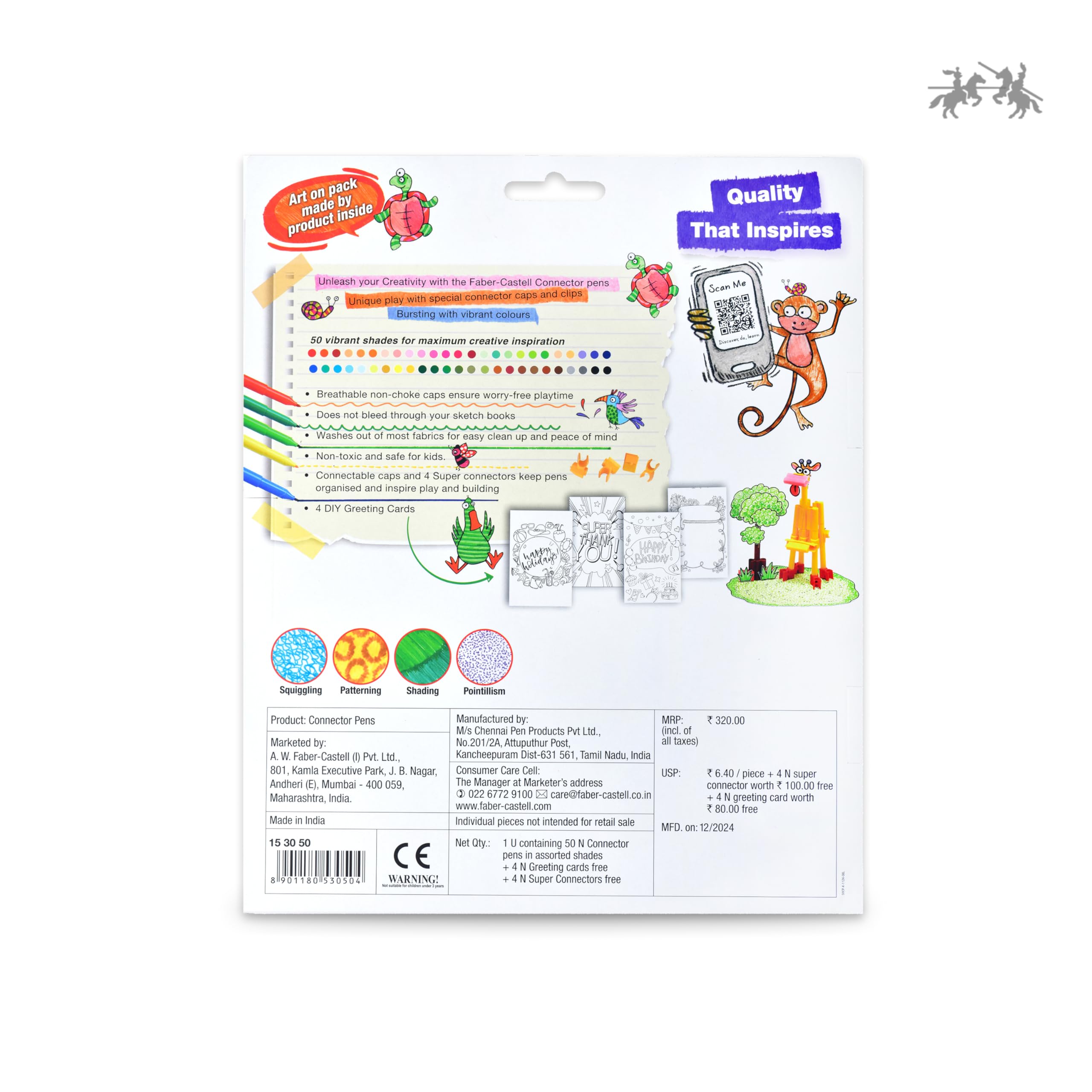 Faber-Castell Connector Pen Set – Pack of 50 | Bright, Washable Colours with Smooth Ink Flow | Snap-On Connector Caps for Creative Play | Non-Toxic & Child-Safe Sketch Pens image 2