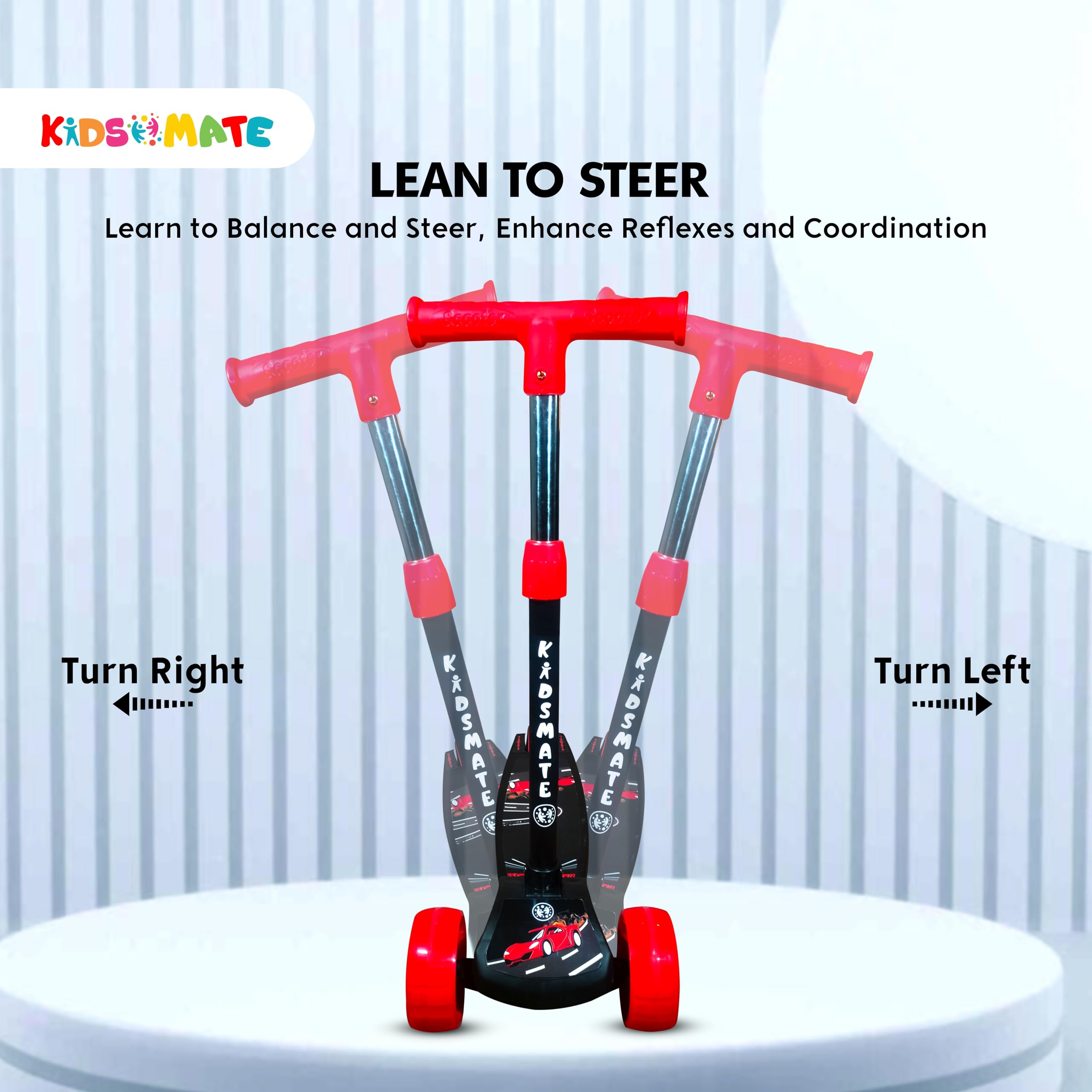 Kidsmate Cruiser Kick Scooter for Kids with Broad Wheels | 3-Wheel Skate Scooter for Boys & Girls of Ages 2-12 Years | Level Adjustable Height, and Easy Fold Design Scooter for Kids (Black) image 4