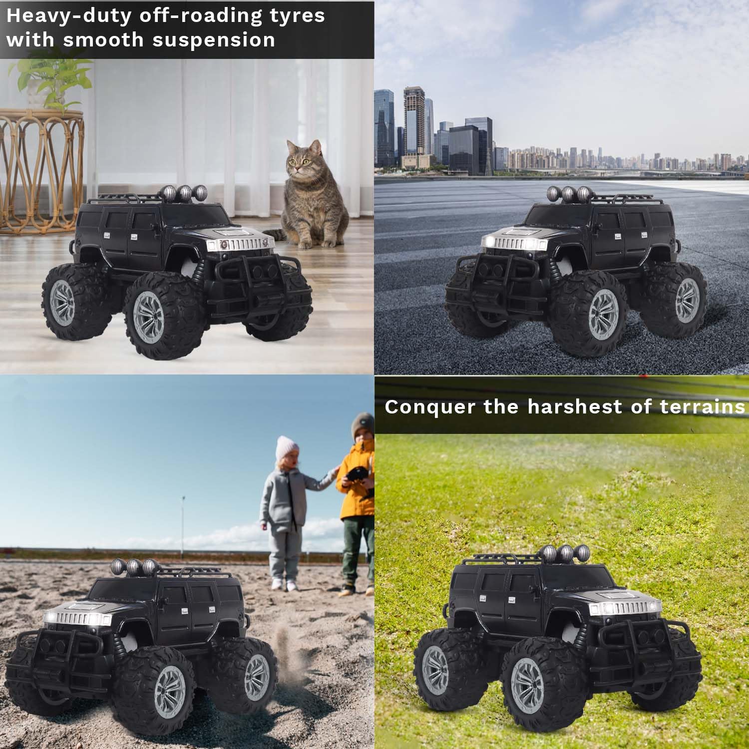 popsugar Off Roader Rechargeable Remote Control Car | RC Car Monster Truck | 4 Headlight Modes | Lithium Battery | C-Type Charging | 2.4GHz Remote Controller | Made in India, Black image 4
