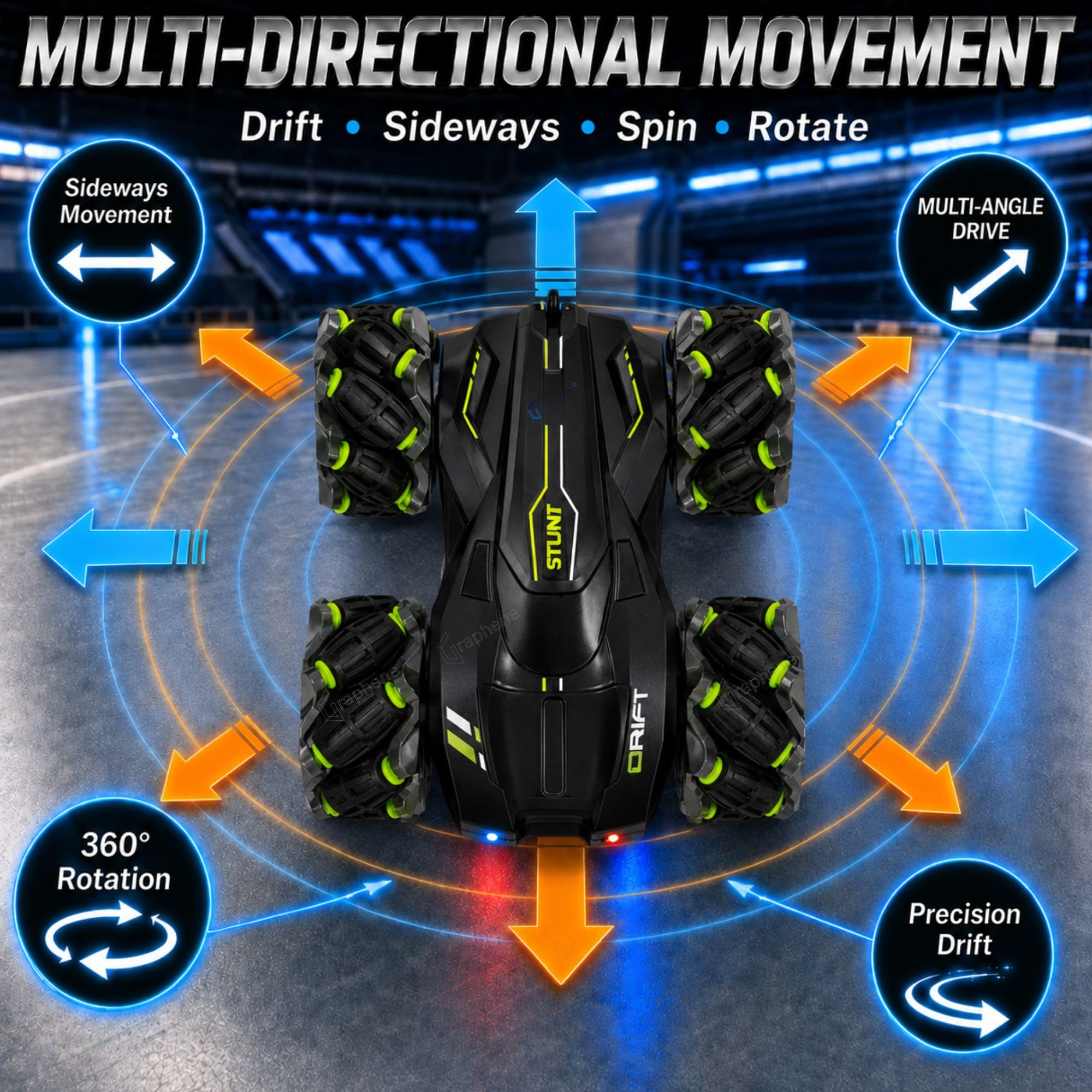 GRAPHENE 4X4 Remote Control Drift Stunt Car 4WD Racing Fall Resistant RC Car 360° Rotating Dual Sided Climbing High-Speed Tumbling Cross-Country Battle Off Road Rechargeable Adults Boy Girl image 4