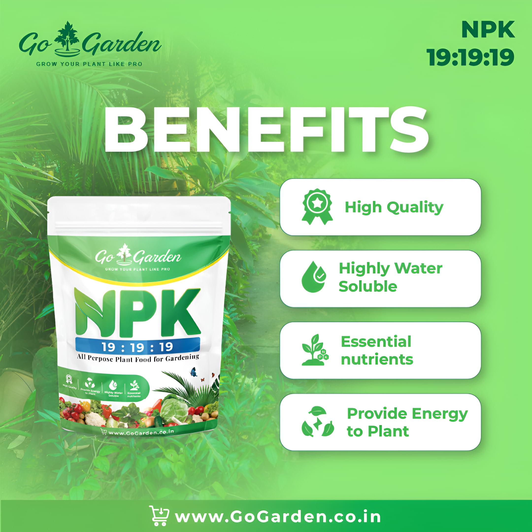 Go Garden NPK 19 19 19 Fertilizer for Plants | Water Soluble Plant Fertilizer for Growth, Flowering & Fruiting | Garden & Indoor Plant Care – 400 Gram image 5