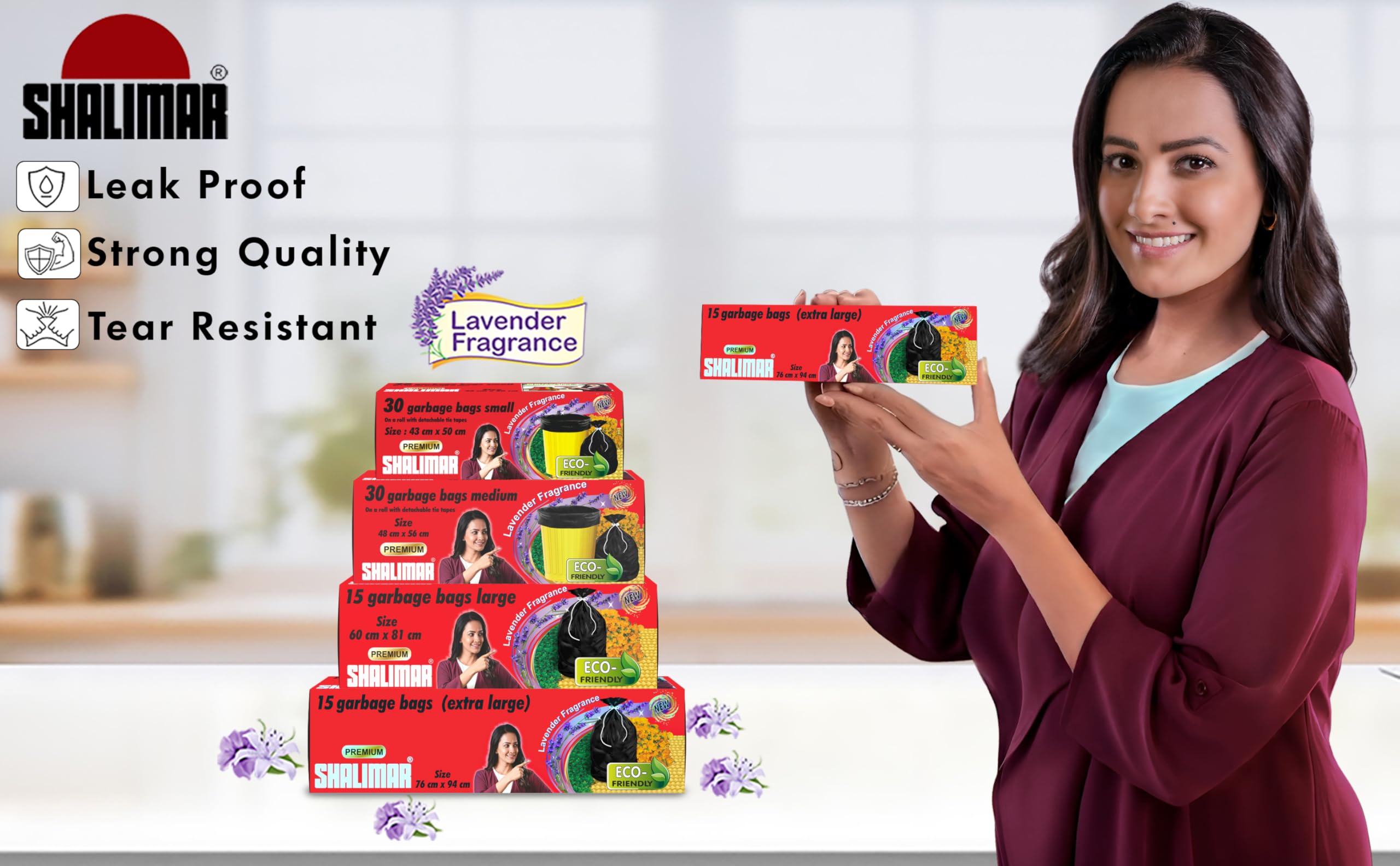 Shalimar Premium (Lavender Fragrance) Scented Garbage Bags | Medium 19 X 21 Inches | 120 Bags (30 Bags X 4 Rolls) | Dustbin Bag/Trash Bag | (Green) - Perforated Box for Easy Dispensing image 2