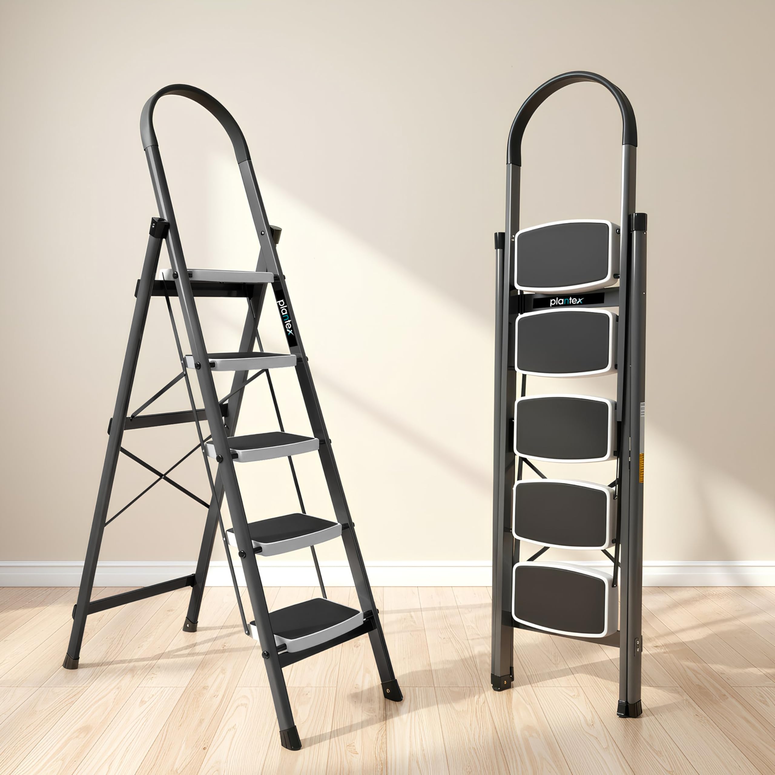 Plantex Steel 5 Step Ladder for Home/Wide Anti Skid 5 Step Ladder Foldable/5 Year Manufacturer Warranty By Plantex (Gray)