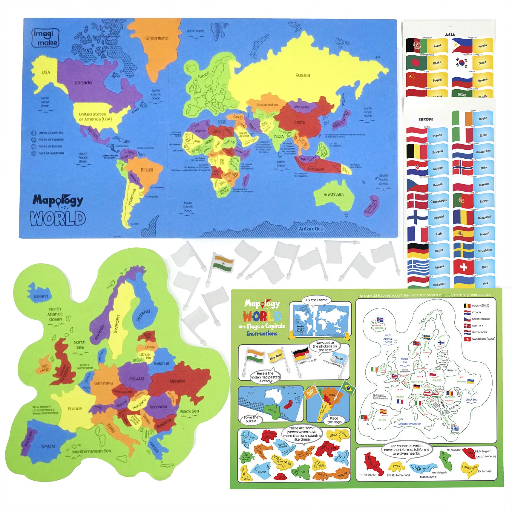 Imagimake: Mapology India and World Maps with Capitals - Learn Capitals and Country Flags - Educational Toy for Kids Above 5 Years, Multicolor image 4