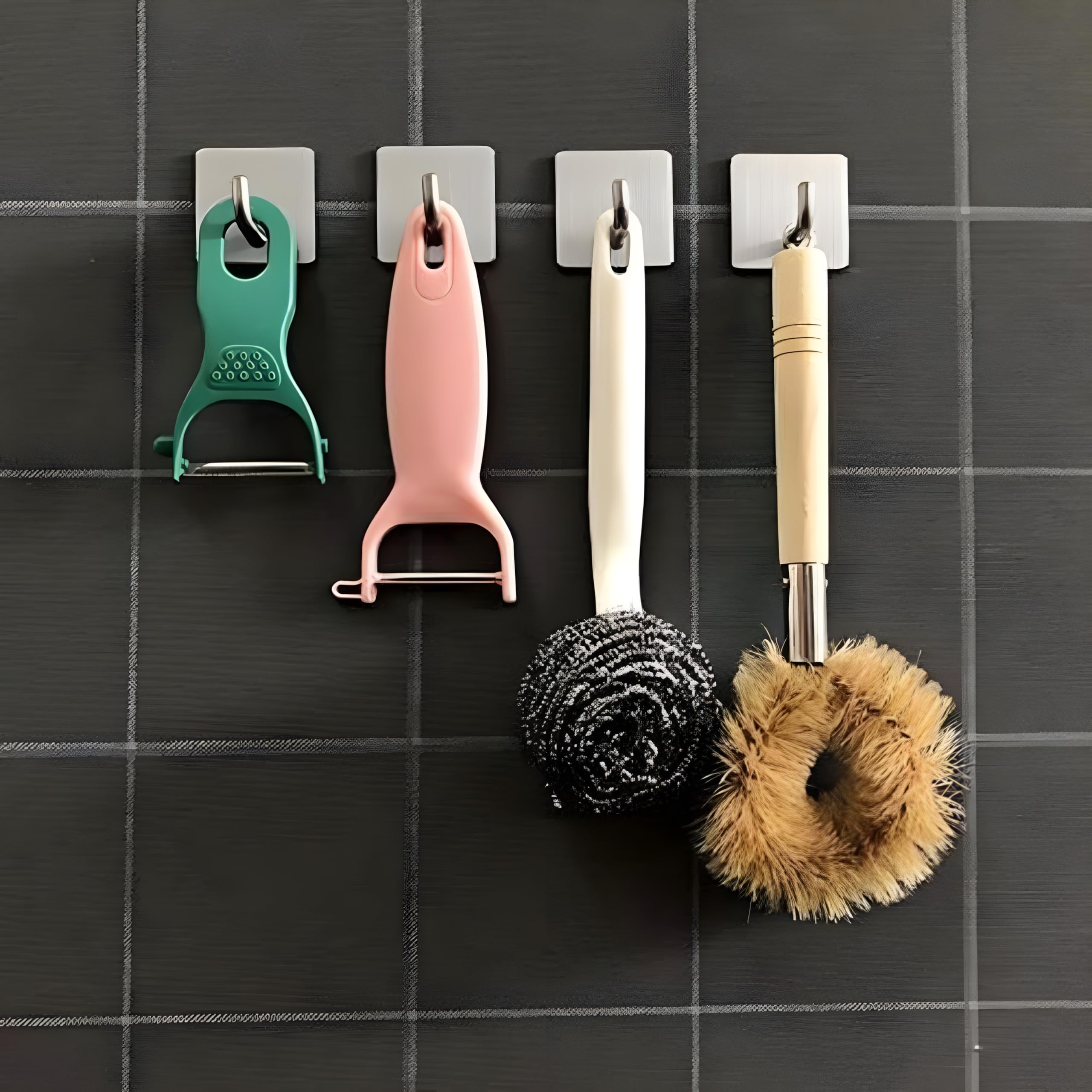 JIALTO 4 PCS Self Adhesive Hooks/Wall Hangings Hook/Waterproof Stainless Steel Hooks for Wall Without Drilling Heavy Duty Bathroom Kitchen Towel Wall Hooks for Hanging Strong Coat (J Hook Black) image 5