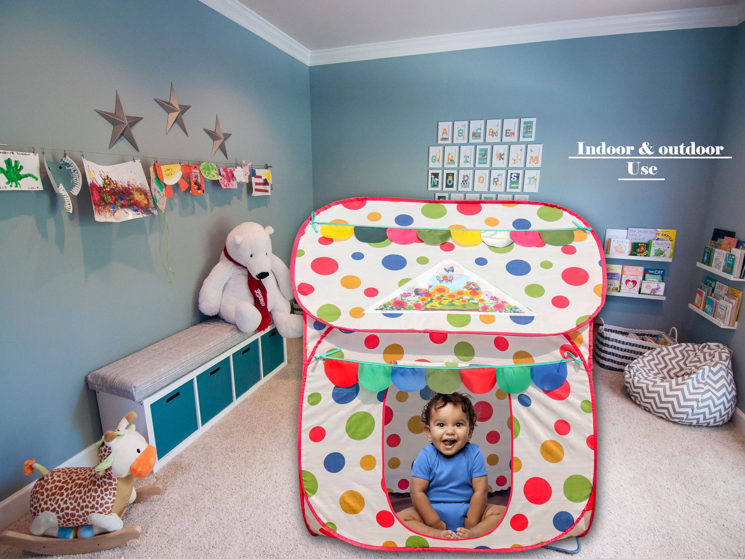 Homecute Foldable Pop Up Hut Type Kids Toys Play Tent House for Boys and Girls (Medium Size Ball Print) image 3