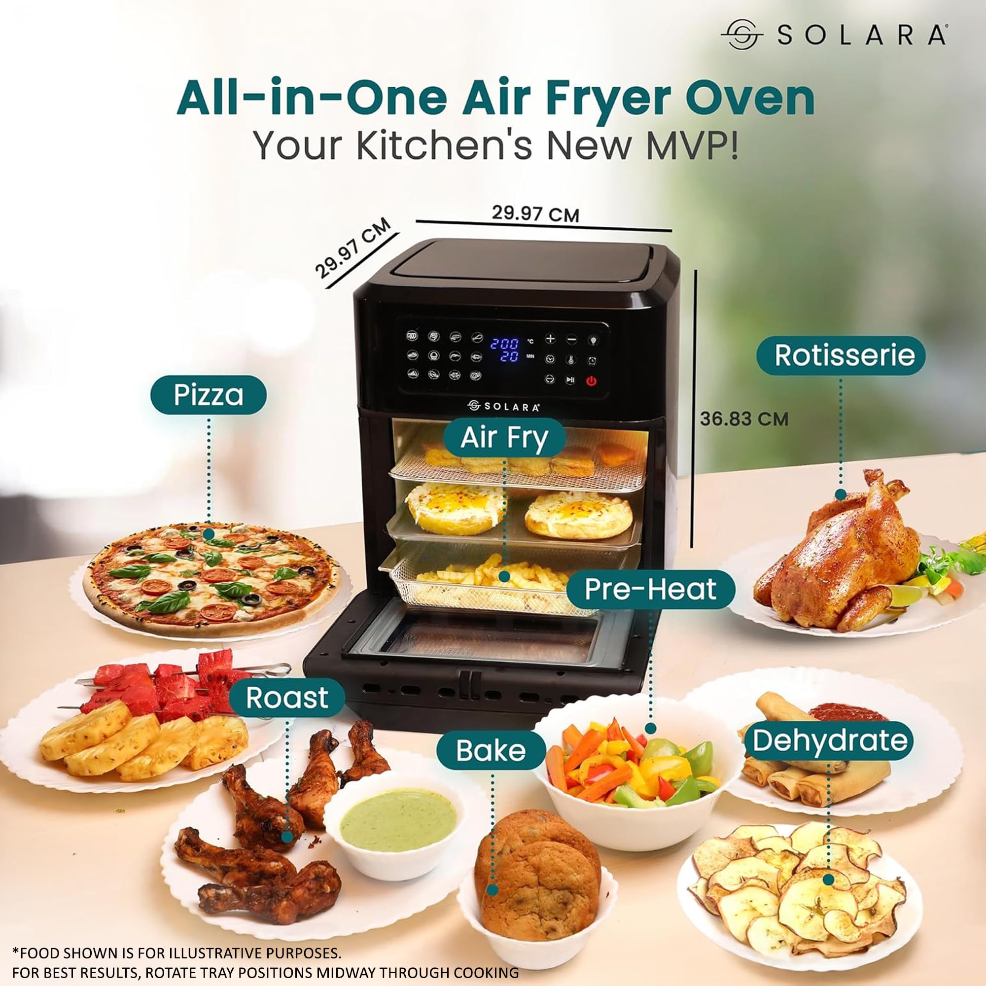 SOLARA 12L Air Fryer Oven for Home Kitchen, 1800W OTG Air Fryer Oven 12 Litre with 12 Presets, 9 Accessories, Grill, Roast, Bake, Reheat, AirFryer OTG, XX-Large, Recipe E-book, 1 Year Warranty, Black image 5