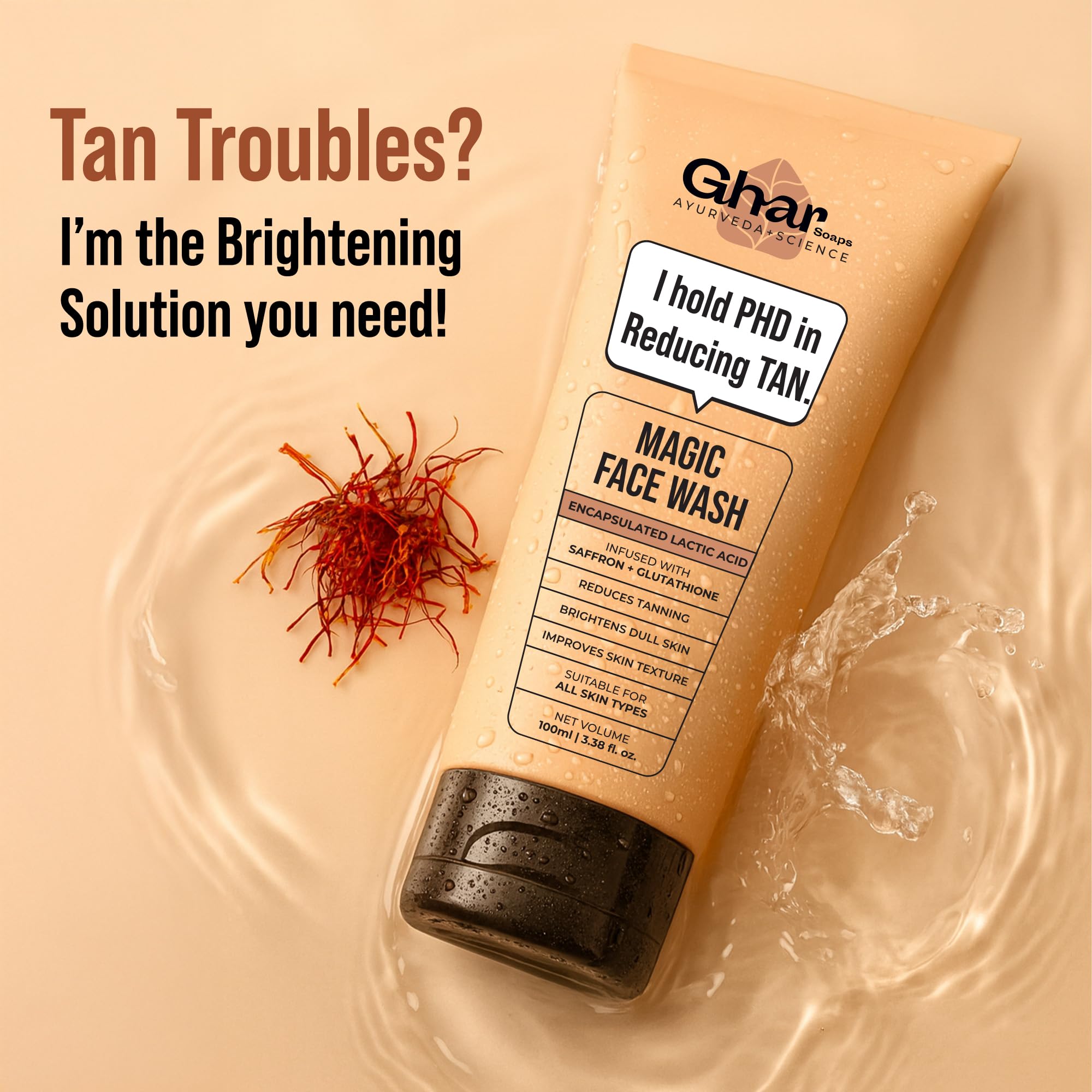 Ghar Soaps Magic De-Tan Face wash With Saffron & Glutathione 100ml | Tan Removal, Brightening and Glowing Skin I For All Skin Type I For Men & Women image 2