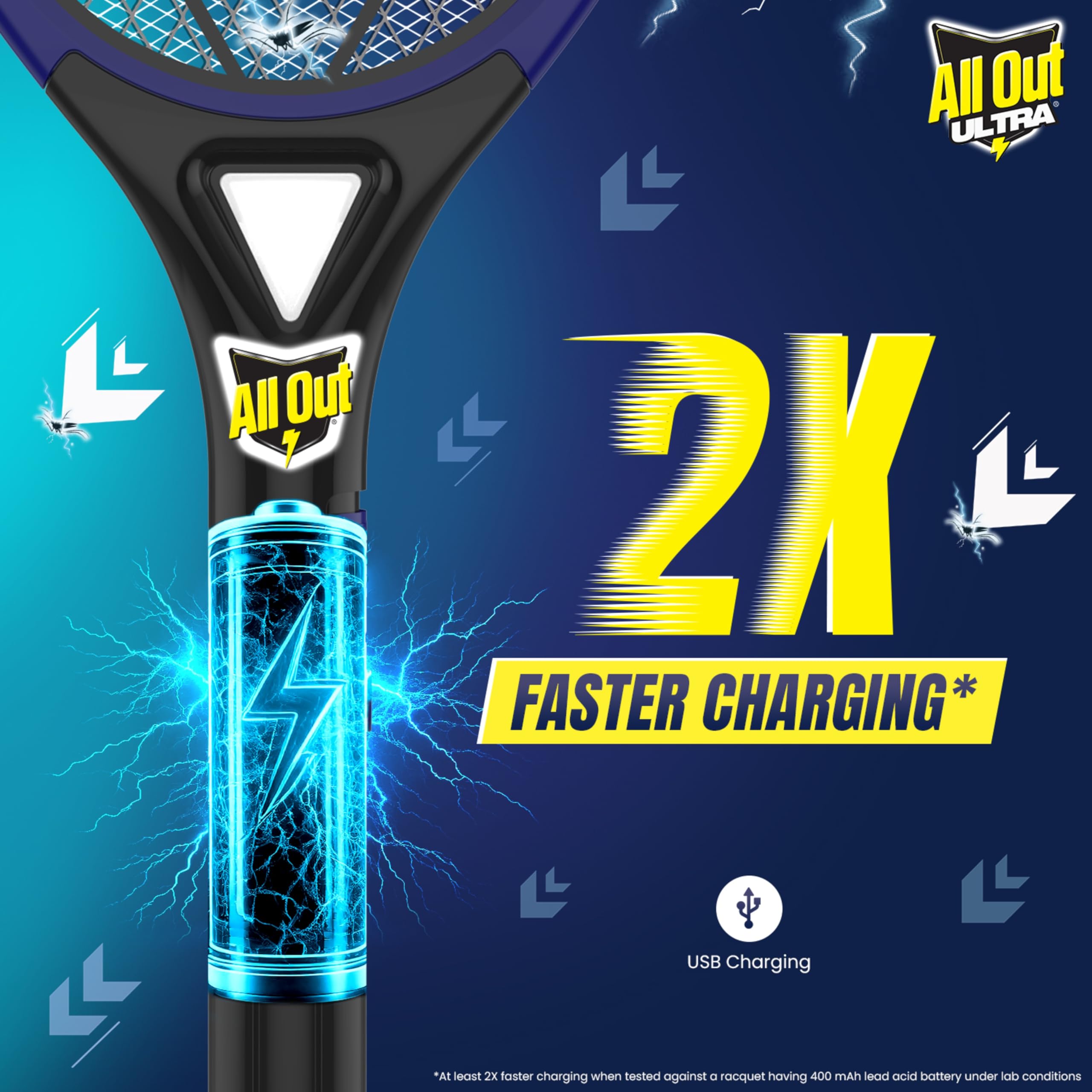 All Out Mosquito Kill Racquet | 2X Faster Charging* | Mosquito Bat | Racket to Kill Mosquitoes Instantly | 6 Months Warranty | Long Lasting Battery | Recommended by Indian Medical Association image 2