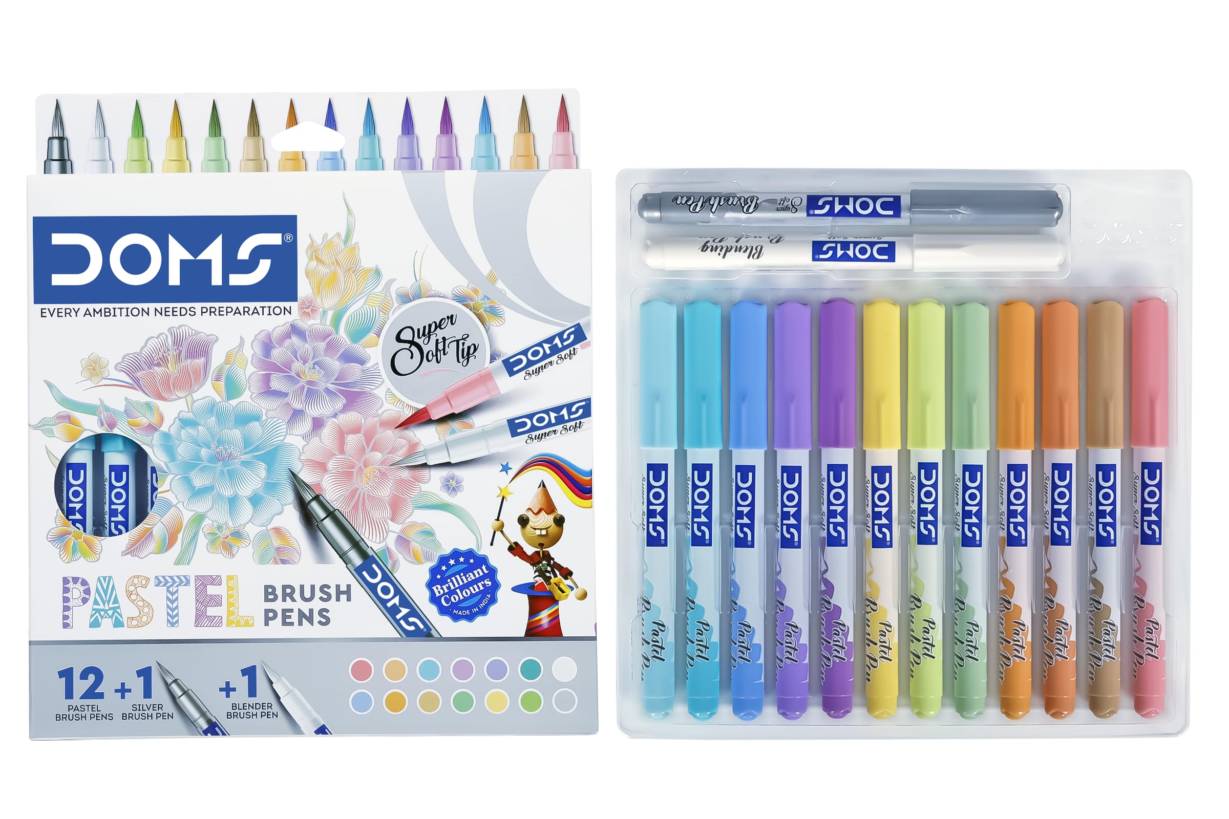 Doms Pastel Brush Pens (14 Shades | 12 + 1 + 1) (Pack of 1)