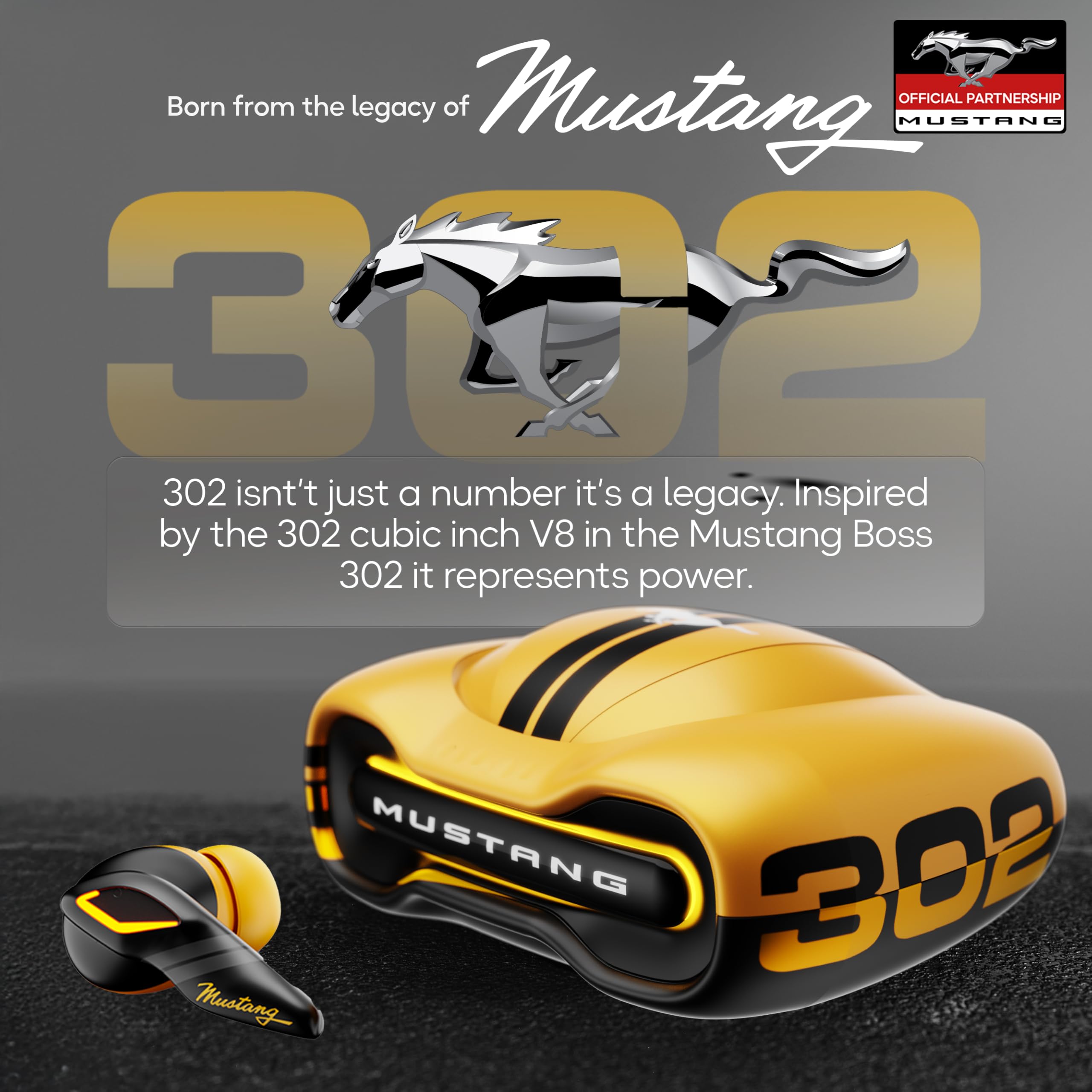 GOBOULT x Mustang Torq Wireless in Ear Earbuds with 60H Playtime, App Support, Quad Mic ENC, 45ms Low Latency, 13mm Driver, Breathing LEDs, Made in India Ear Buds Wireless (Yellow) image 4