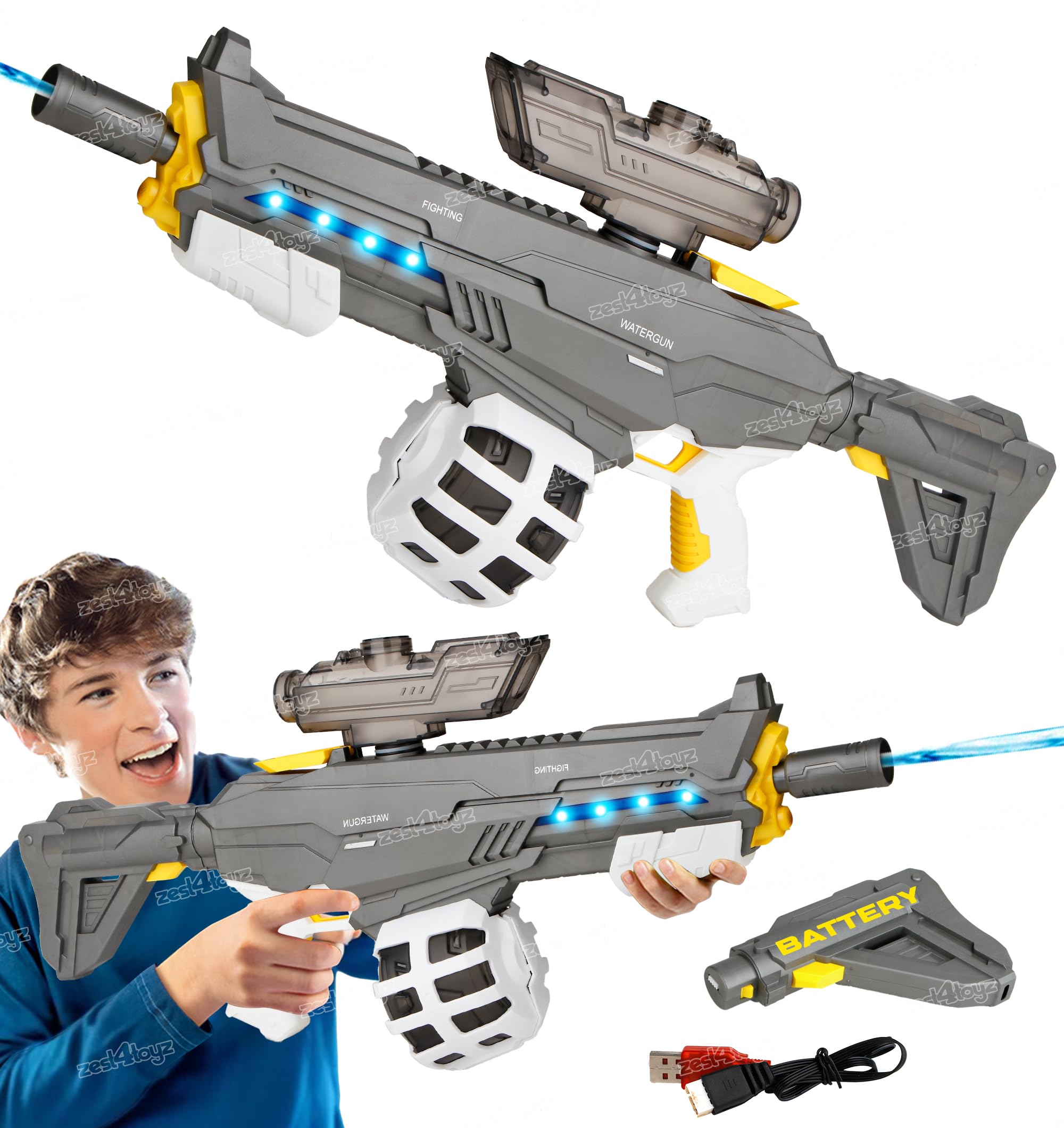 Zest 4 Toyz Holi Electric Pichkari Water Blaster Gun for Kids Long-Range Shooting Electric Continuous Firing Leakproof Water Tank Rechargeable Water Gun for Boys and Girls- Assorted