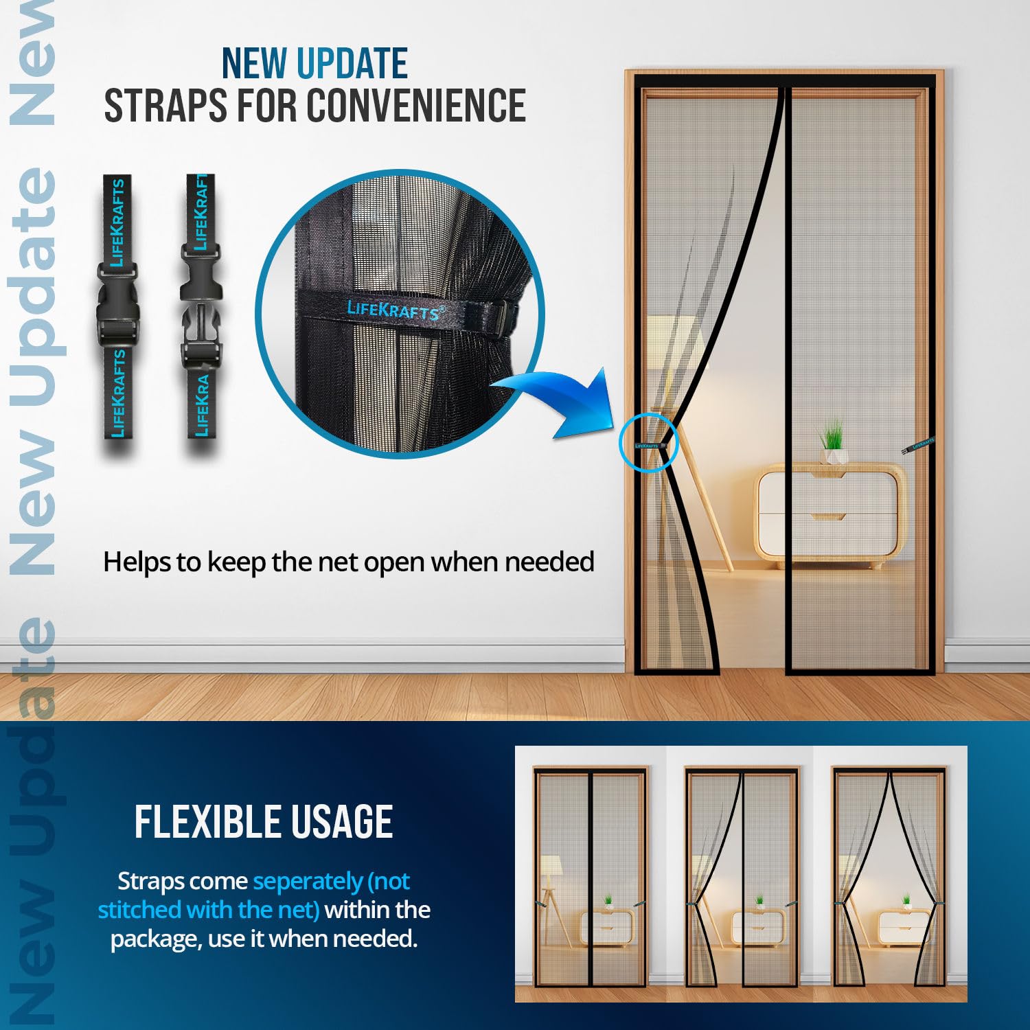 LifeKrafts Polyester Magnetic Mosquito Net for Door | Mosquito Curtain for All Door Types & Sizes | Auto-Closing Insect Screen to Keep Mosquito out (Black, 210 x 100 Cms) image 3