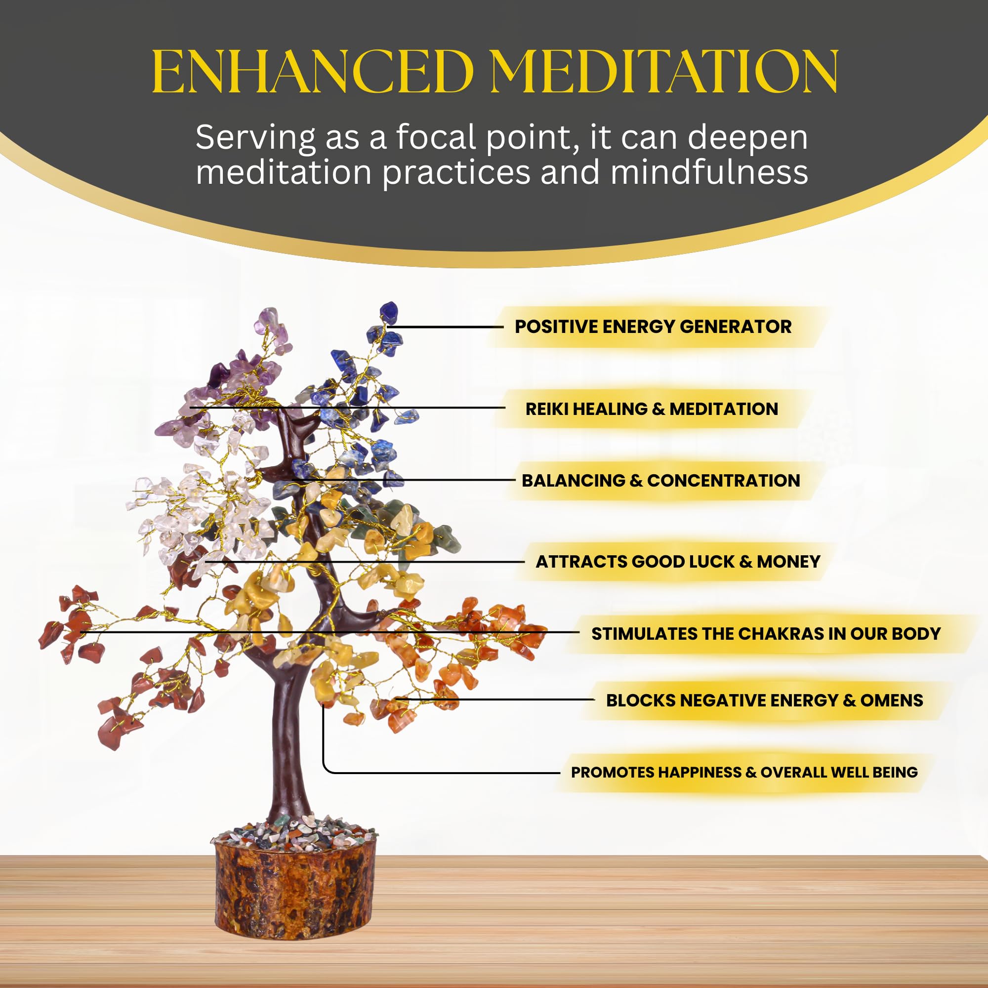 7 Chakra Crystal Tree for Positive Energy | Spiritual Gifts | Feng Shui Items for Good Luck | Healing Crystals | Gifts for House Warming & Shop Opening | Office Desk Luck Charm image 3