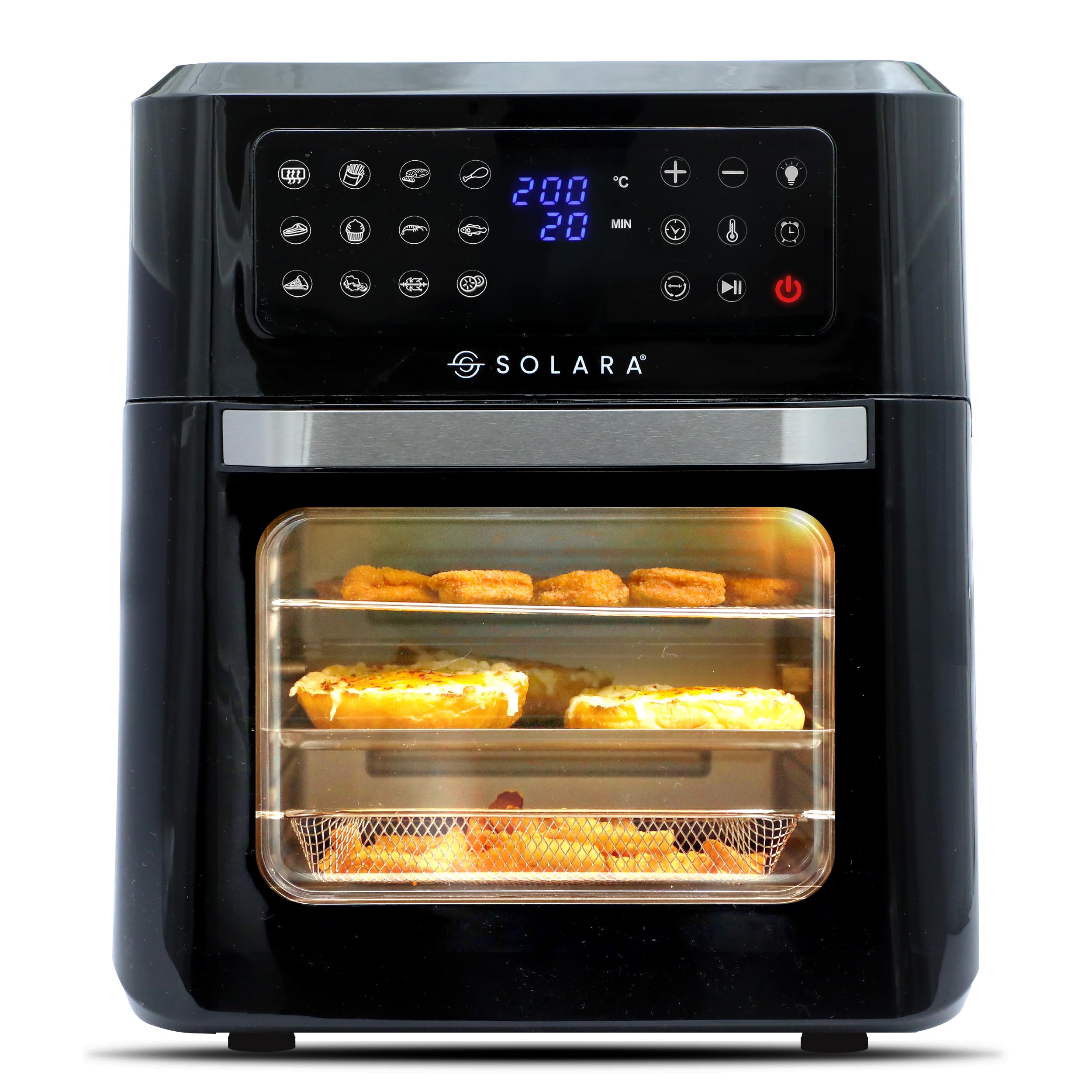 SOLARA 12L Air Fryer Oven for Home Kitchen, 1800W OTG Air Fryer Oven 12 Litre with 12 Presets, 9 Accessories, Grill, Roast, Bake, Reheat, AirFryer OTG, XX-Large, Recipe E-book, 1 Year Warranty, Black