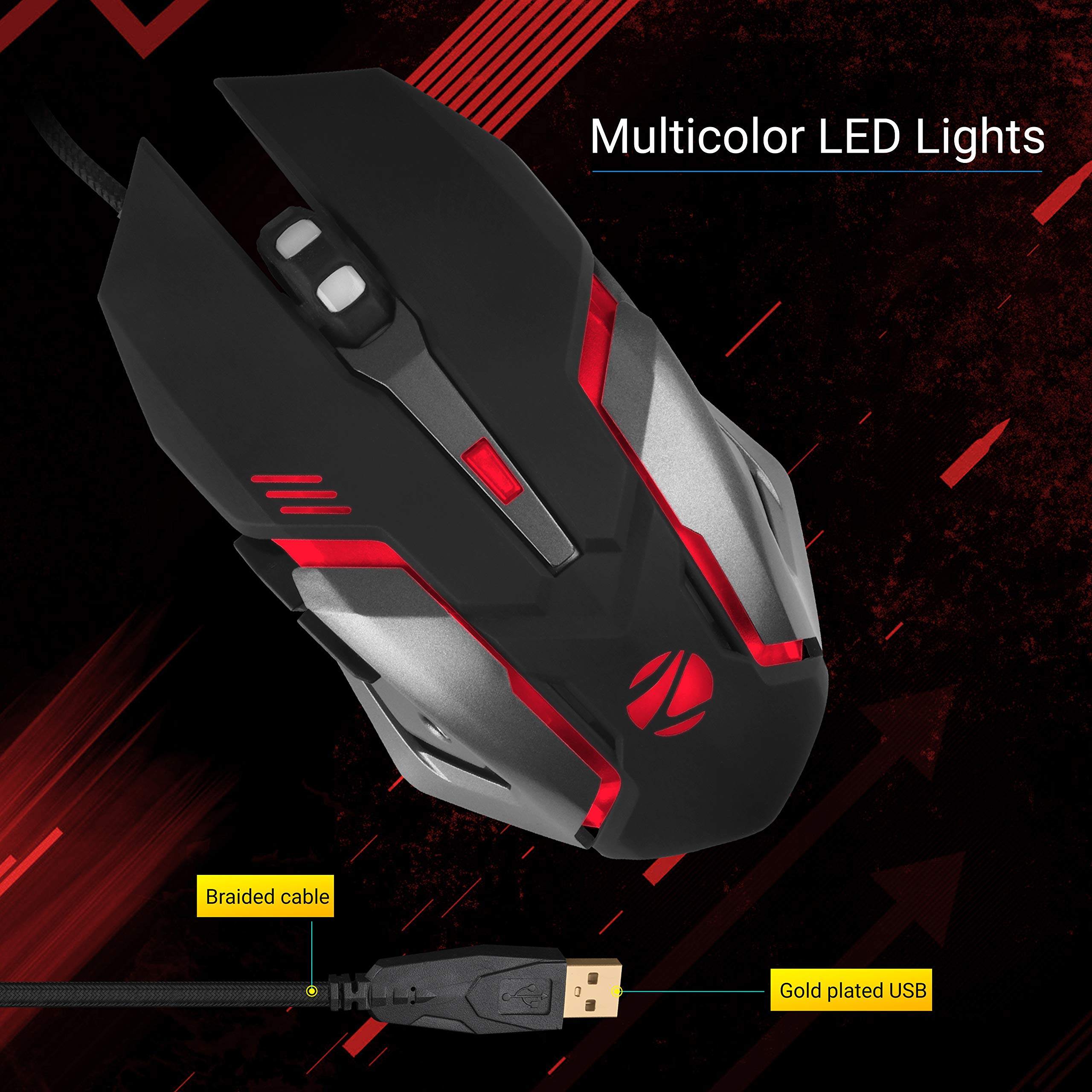 ZEBRONICS-Transformer-M with a High-Performance Gold-Plated USB Mouse: 6 Buttons, Multi-Color LED Lights,High-Resolution Sensor with max 3600 DPI, and DPI Switch(Black) image 3
