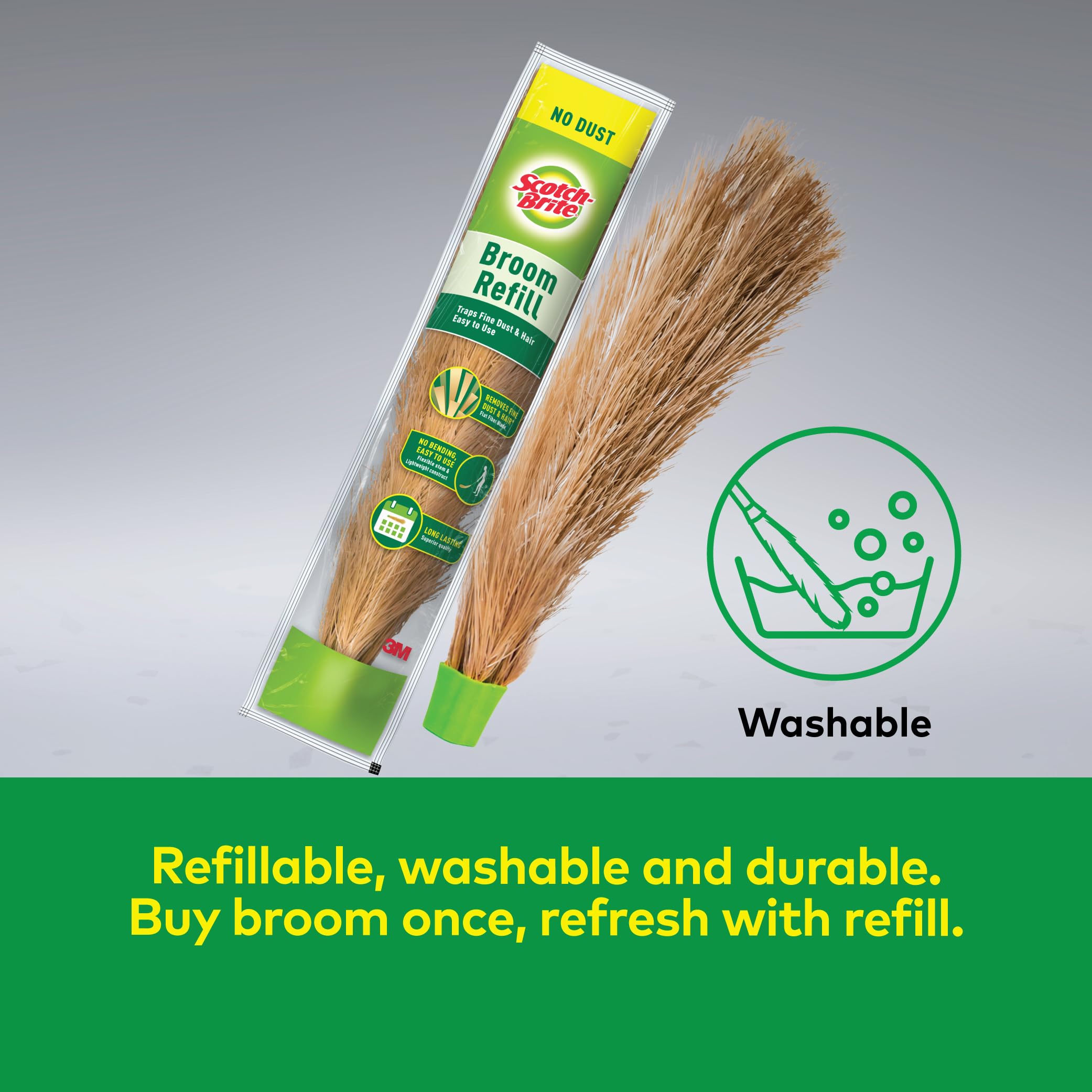 Scotch-Brite No-Dust Broom with Long Handle | Flat Fiber Jhadu for Fine Dust & Hair | Reaches All Corners | Multipurpose Floor, Cobweb & Ceiling Cleaner | No Back Strain image 5